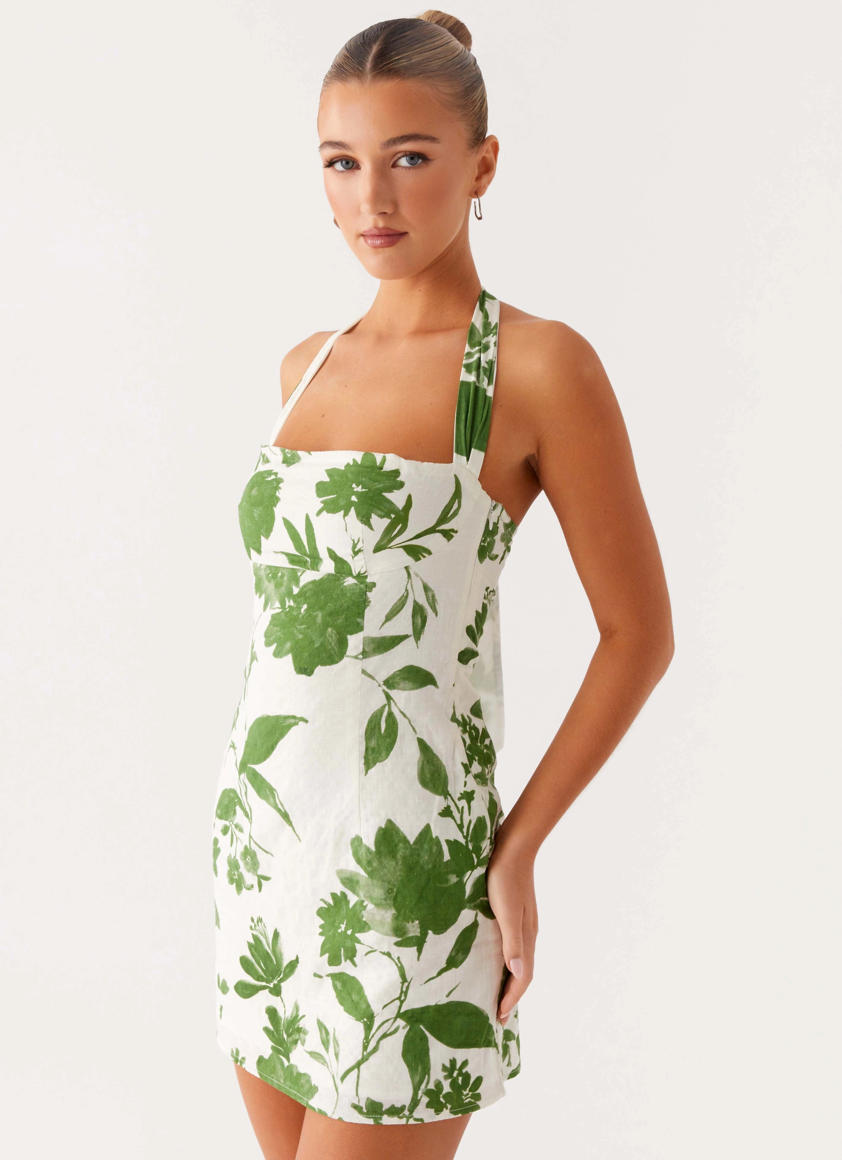 V Neckline Melora Mini Dress - Verdant Bloom