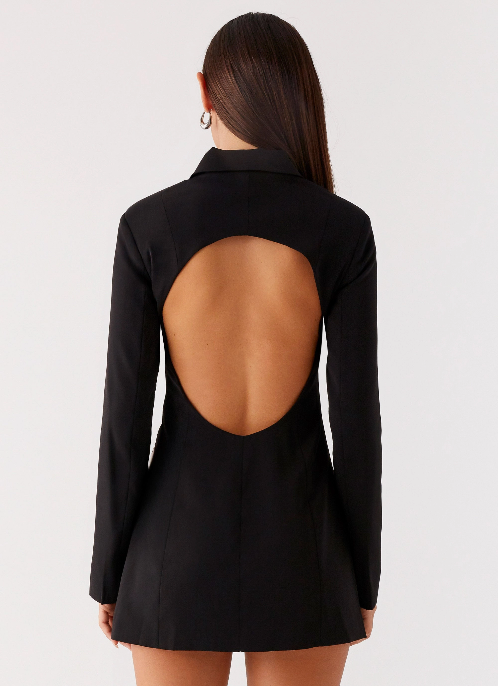 Memphis Blazer Mini Dress - Black Satin Finish Evening Event