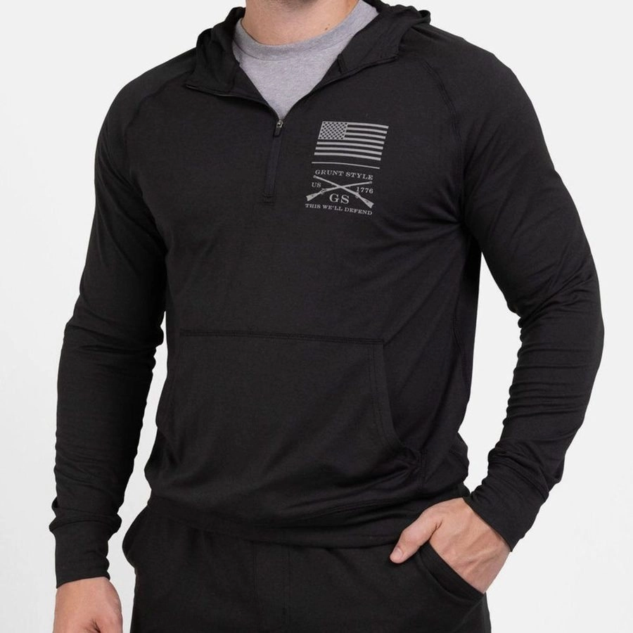Casual Friday wear bus ride Men's All-Day 1/4 Zip Hoodie - Heather Black