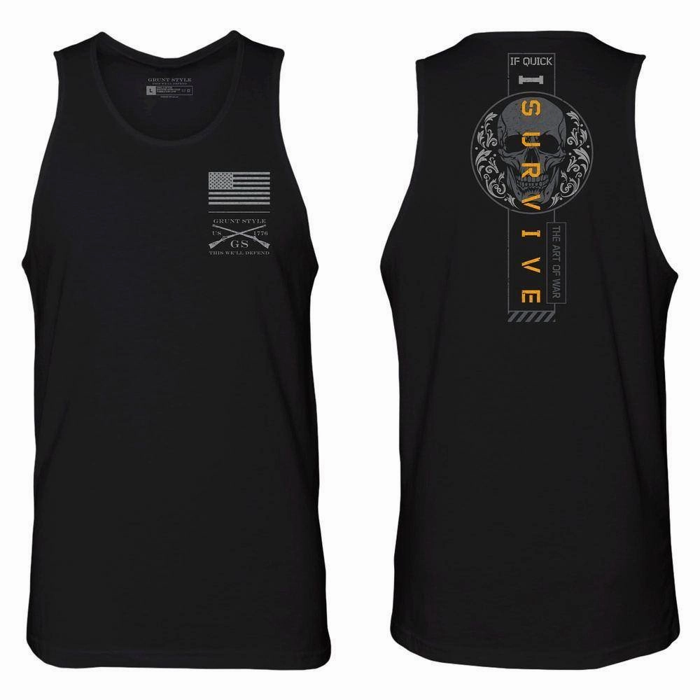 Layered Cut Durable Stitching Men's I Survive Tank - Black