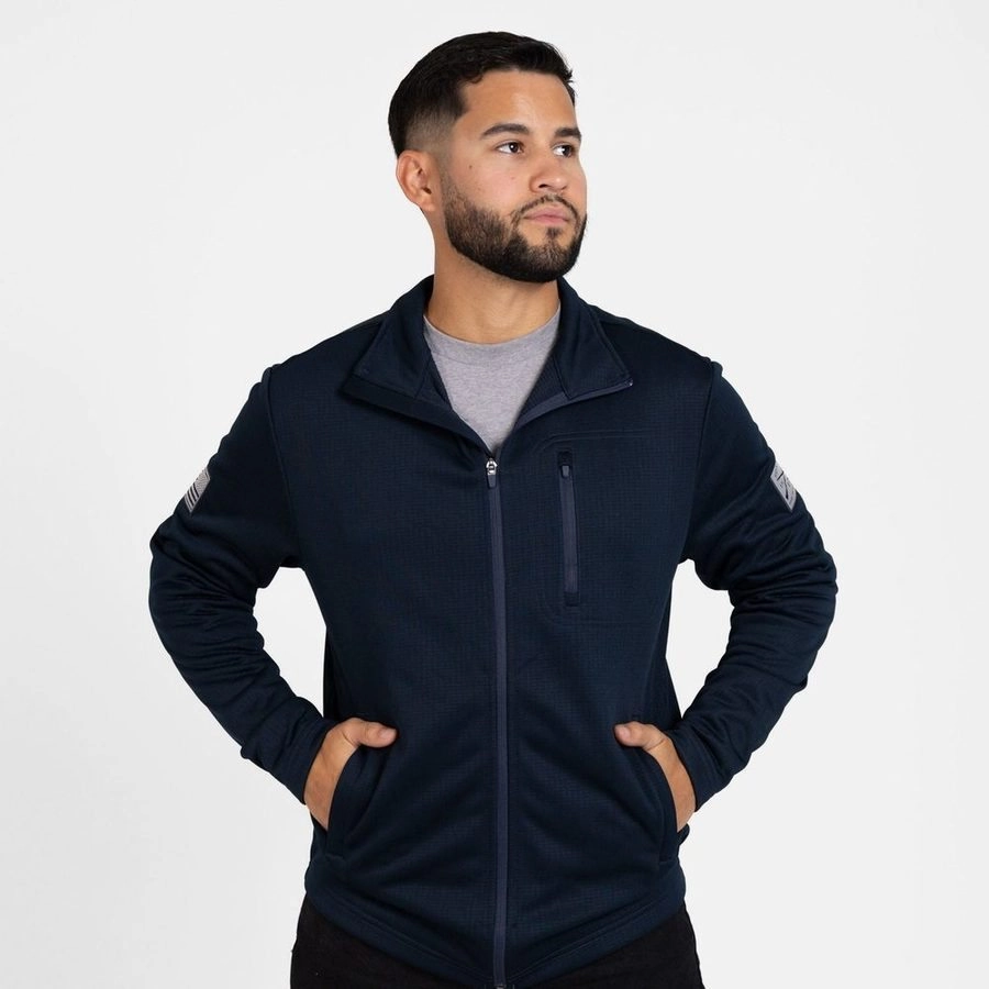 Men's Waffle Top Full-Zip Jacket - Navy Casual Street Style