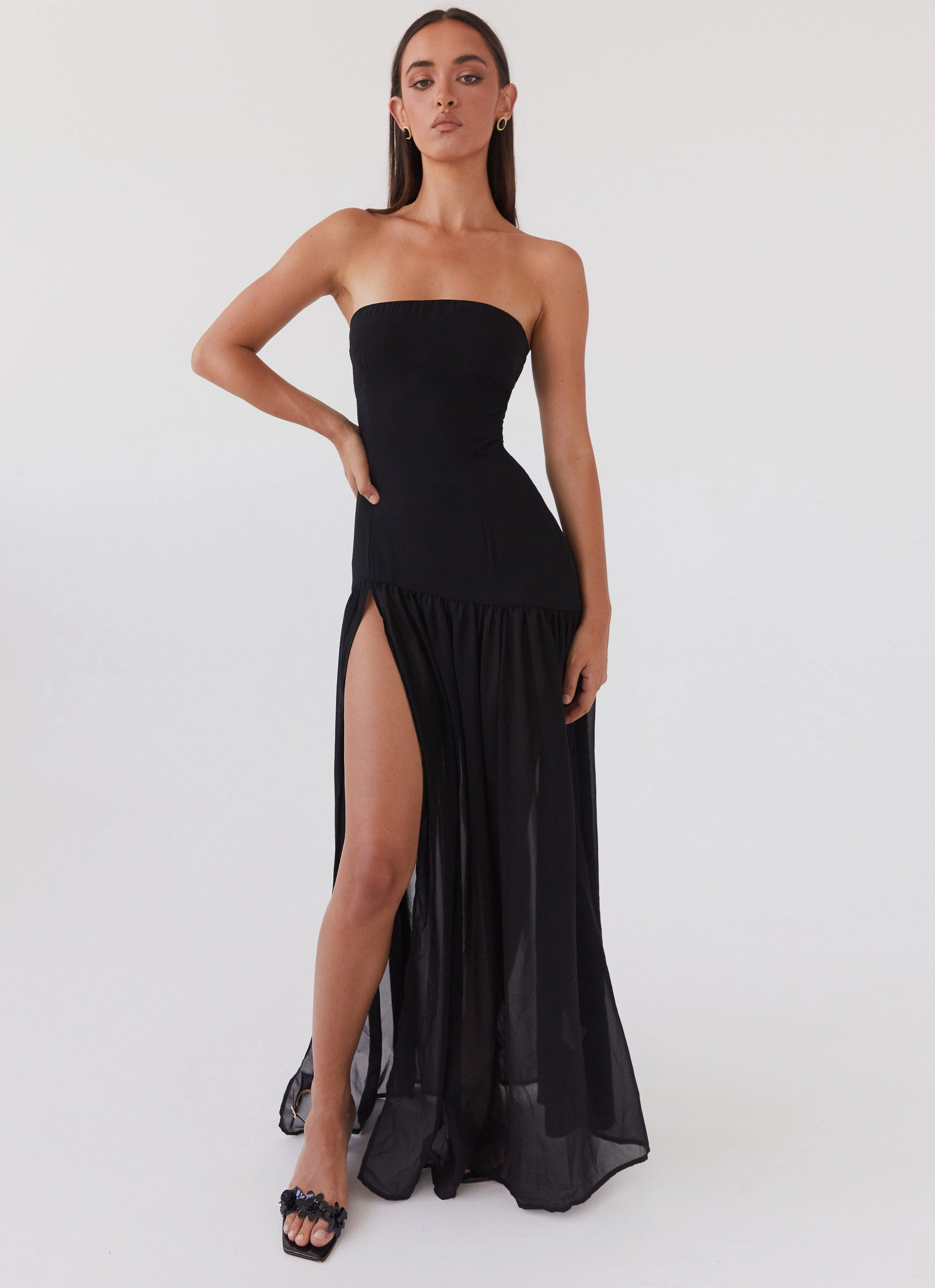 Eden Strapless Maxi Dress - Black Sheer Panel Body Safe