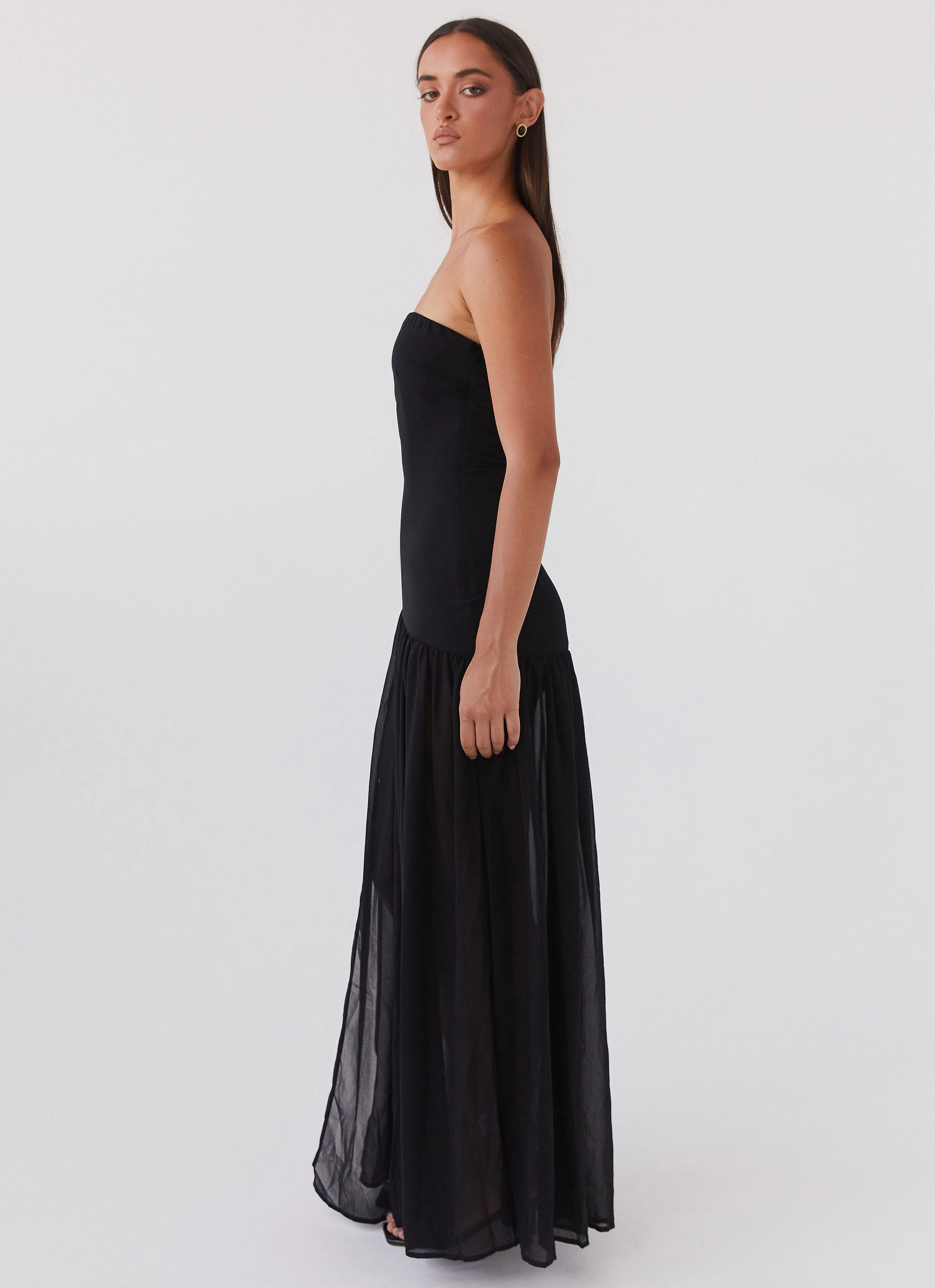 Eden Strapless Maxi Dress - Black Party Floral