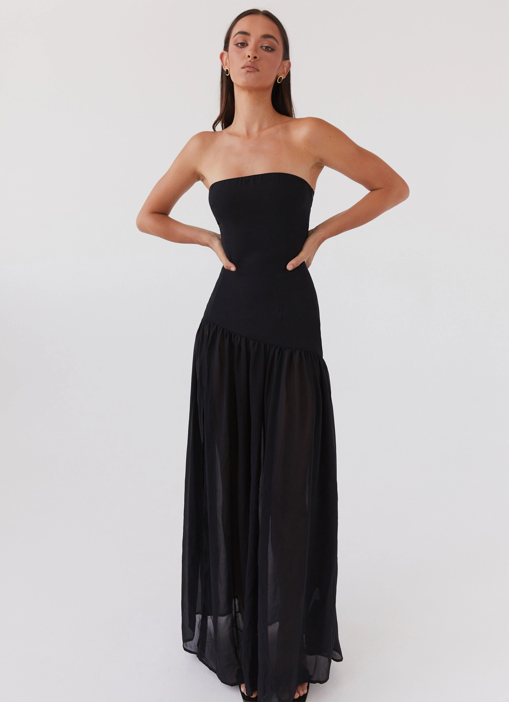 Eden Strapless Maxi Dress - Black Side-Pocket