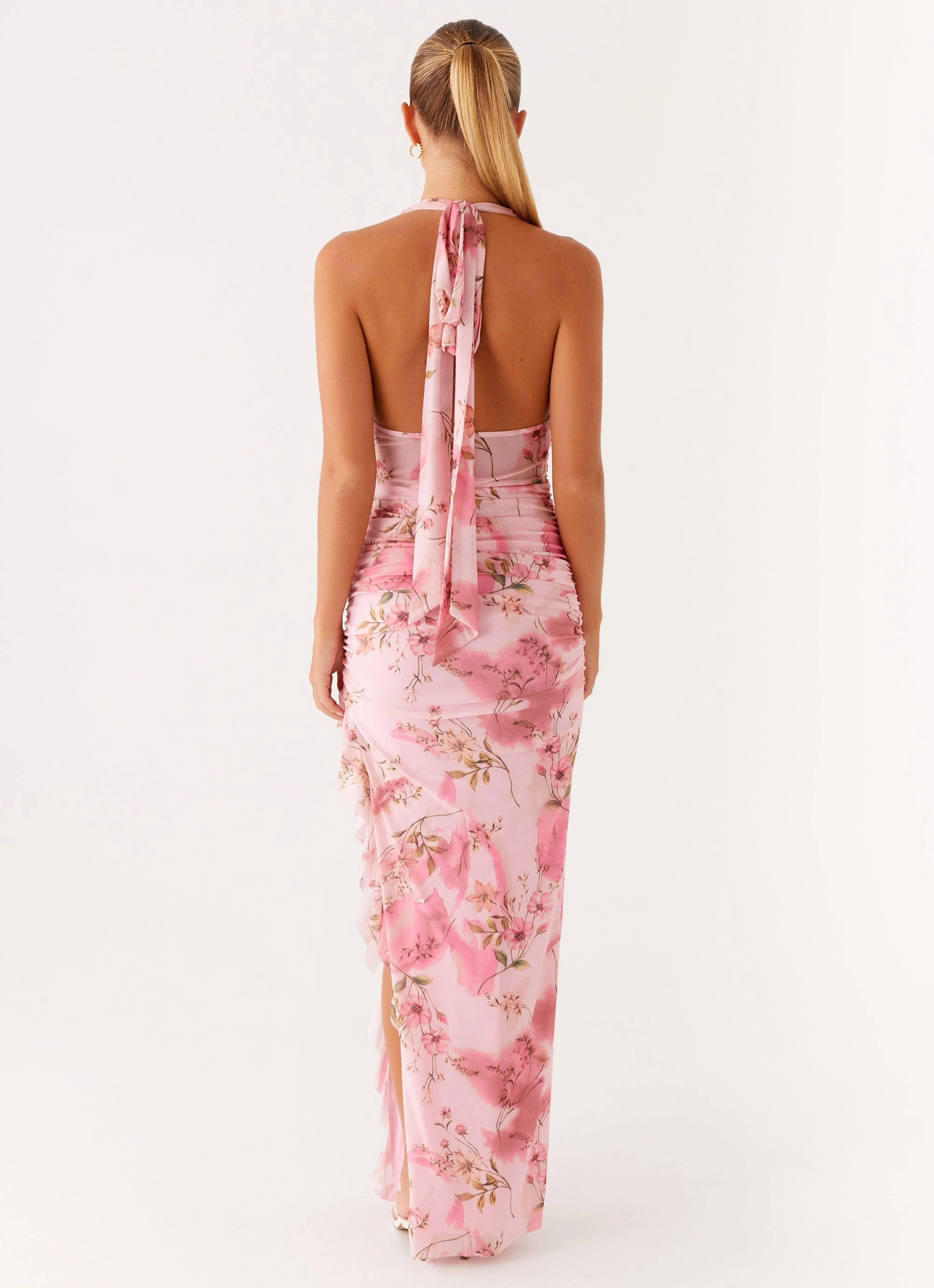 Micca Halter Maxi Dress - Pink Floral Print Easy Comfort Look
