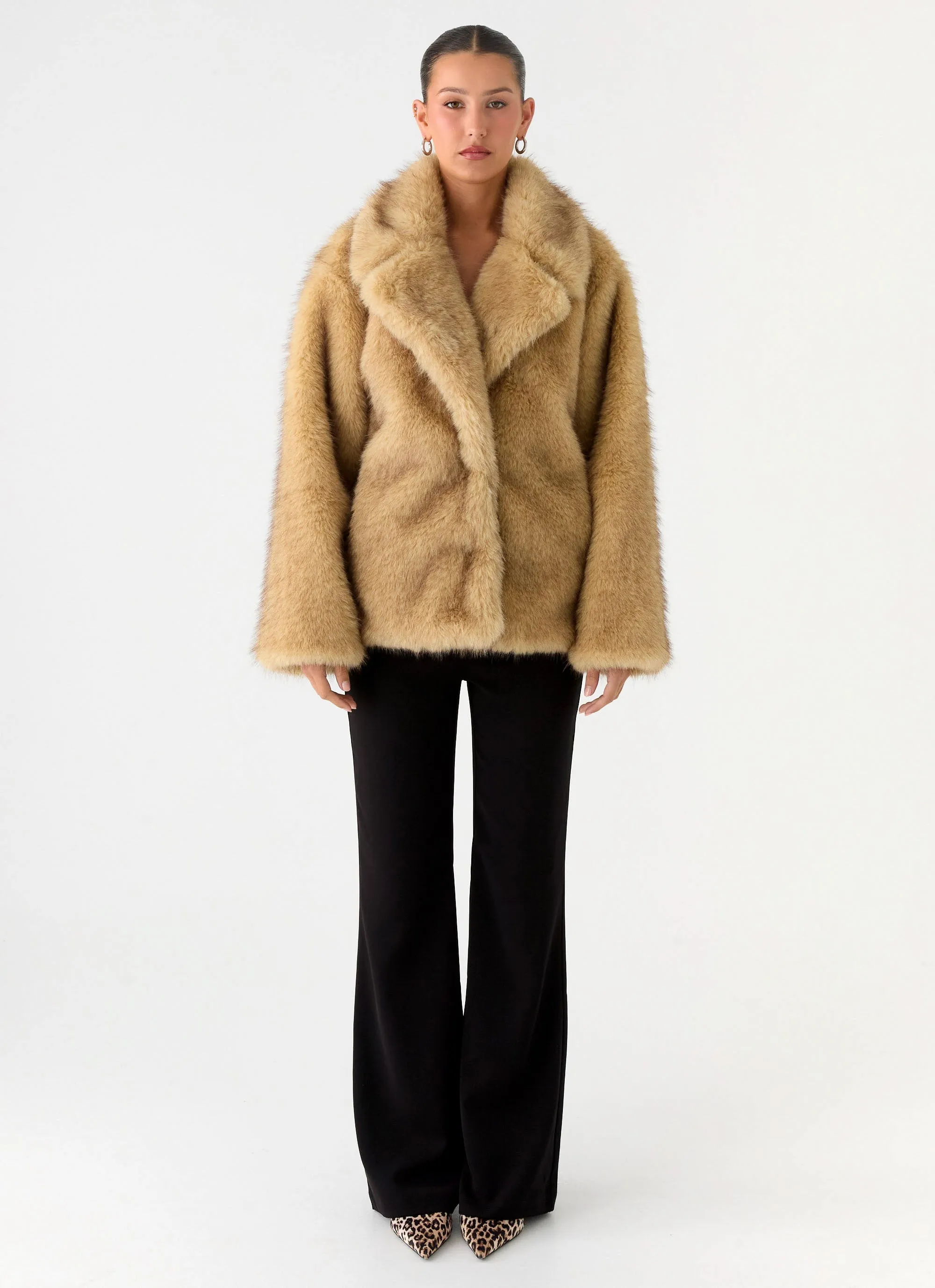 Milika Fur Coat - Beige NonRestrictive Armholes