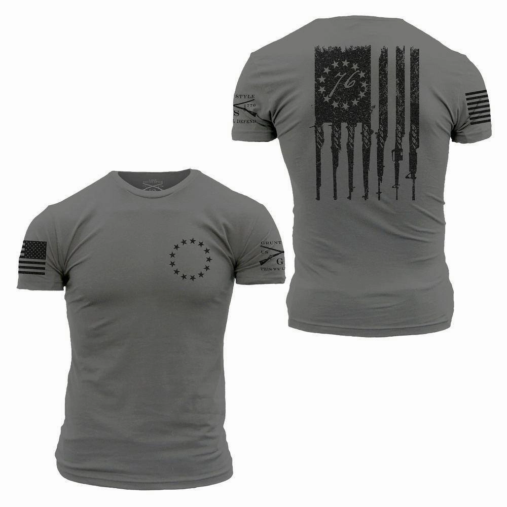 Cozy Feel Athletic Comfort Wear Betsy Rifle Flag T-Shirt - Heavy Metal