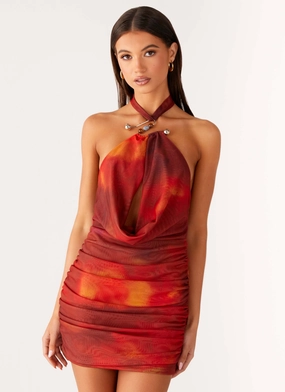 Gloss Accent Midnight Ember Mini Dress - Scarlet Blur