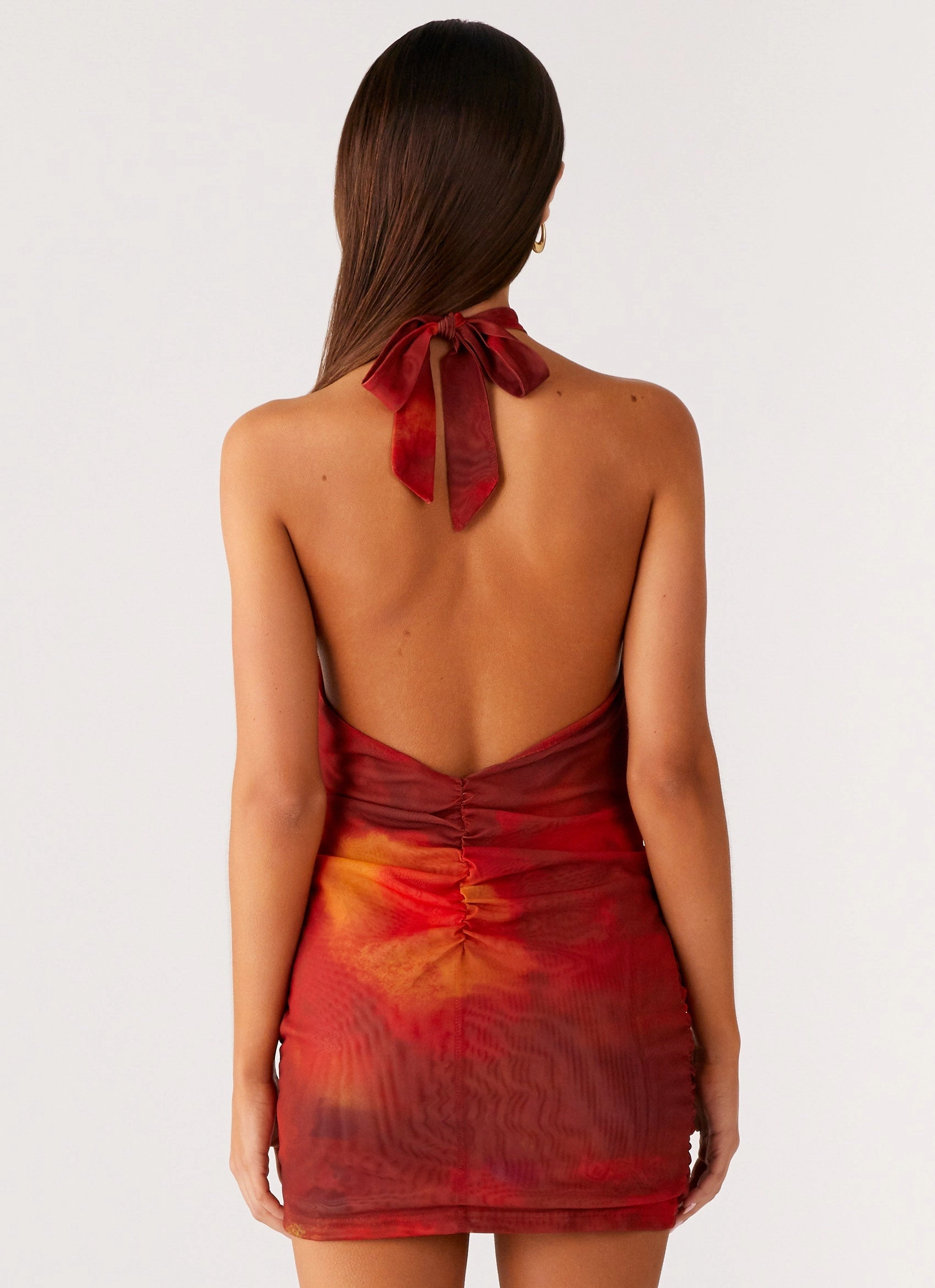 Midnight Ember Mini Dress - Scarlet Blur Pleat-Front Mood Edge