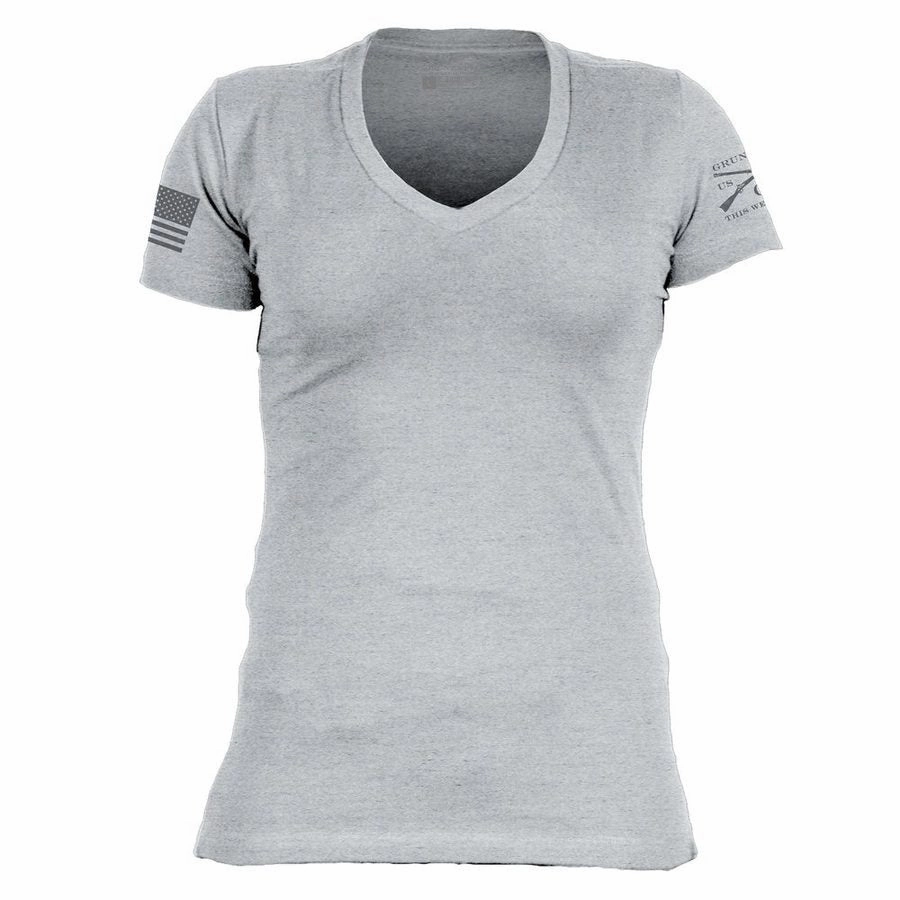 Perfect for Travel Chilly Wear Basic T-Shirt Women's V-Neck - Dark Heather Gray