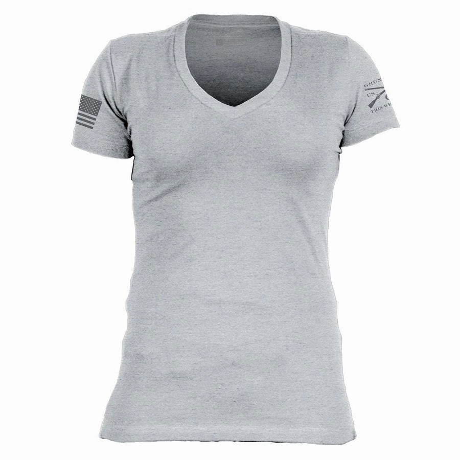 Trendy Wearable Yarn Dyed Stripes Basic T-Shirt Women's V-Neck - Dark Heather Gray
