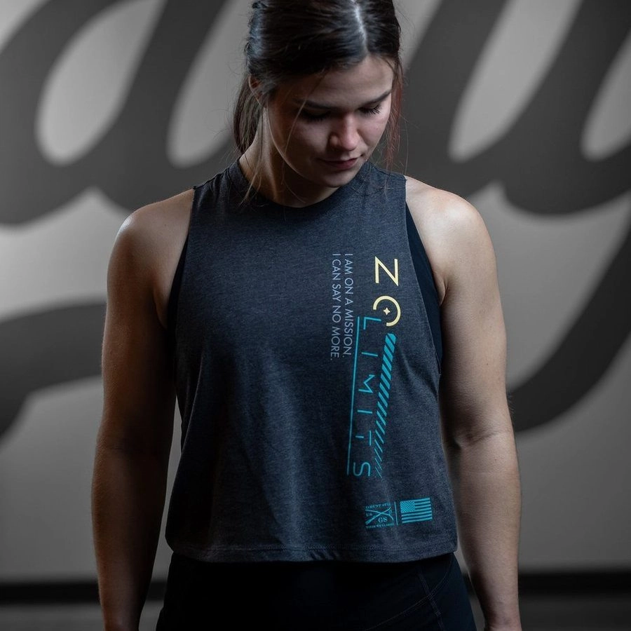 Women's No Limits Racerback Cropped Tank - Dark Heather Gray Flexible Weave