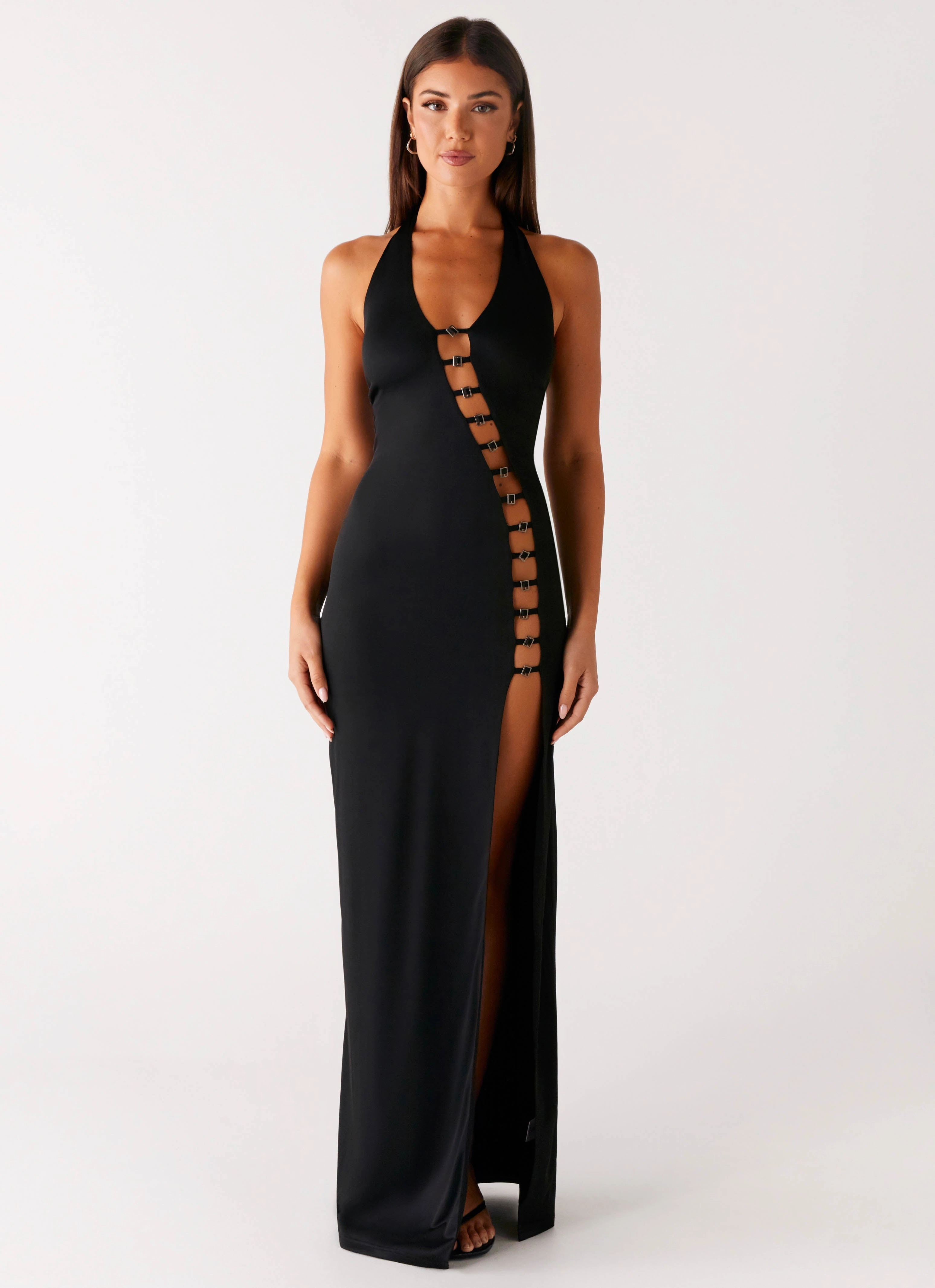 Bow-Detail Matte-Lining Midnight Dreams Maxi Dress - Black