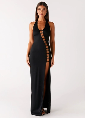 Bow-Detail Matte-Lining Midnight Dreams Maxi Dress - Black