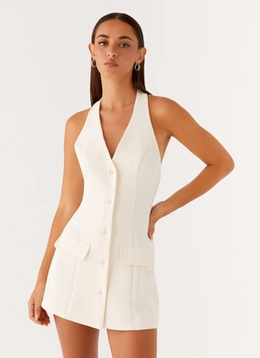 Pleat Breeze Mira Halter Neck Mini Dress - Ivory