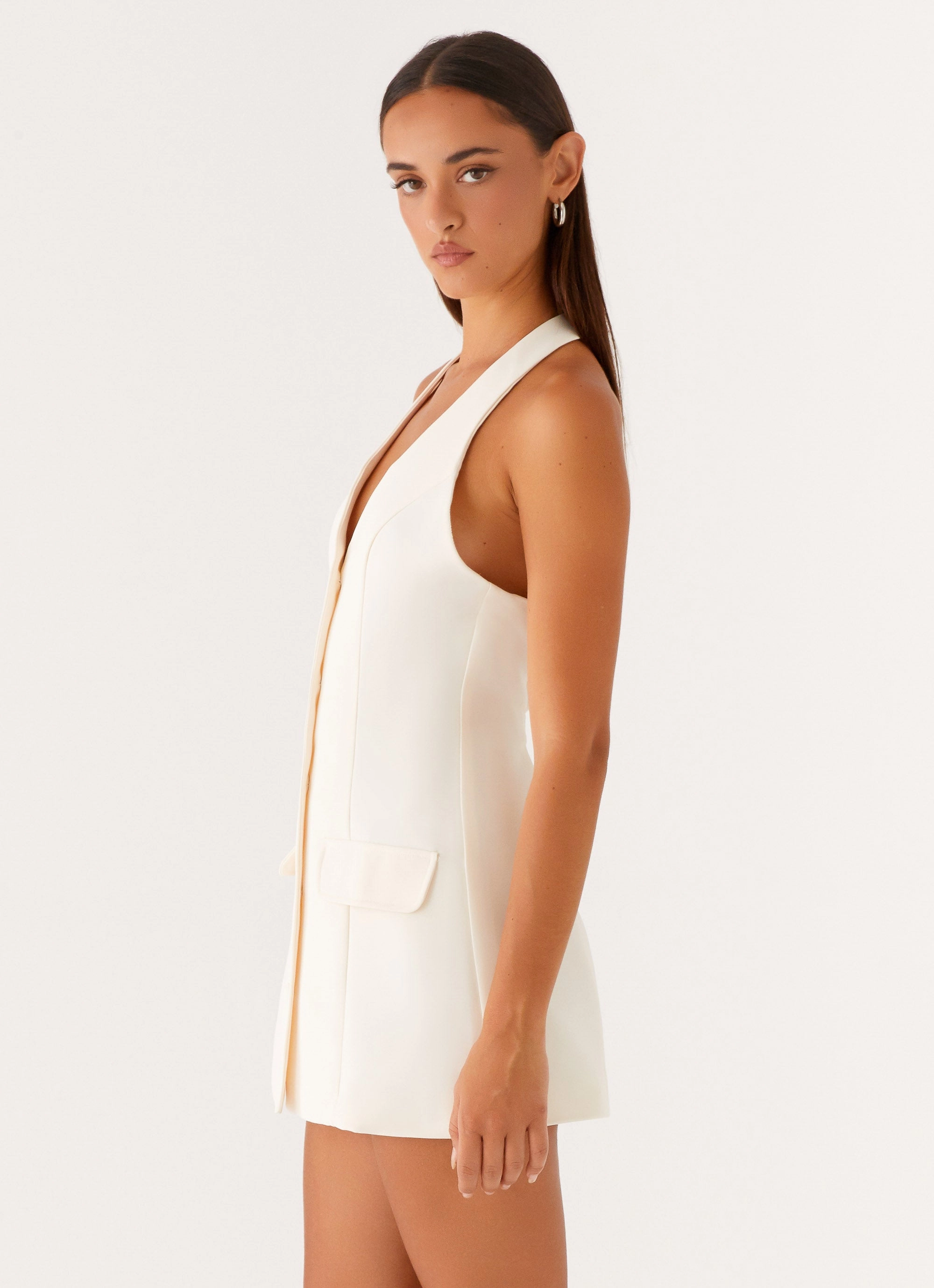 Mira Halter Neck Mini Dress - Ivory Easy Elegance
