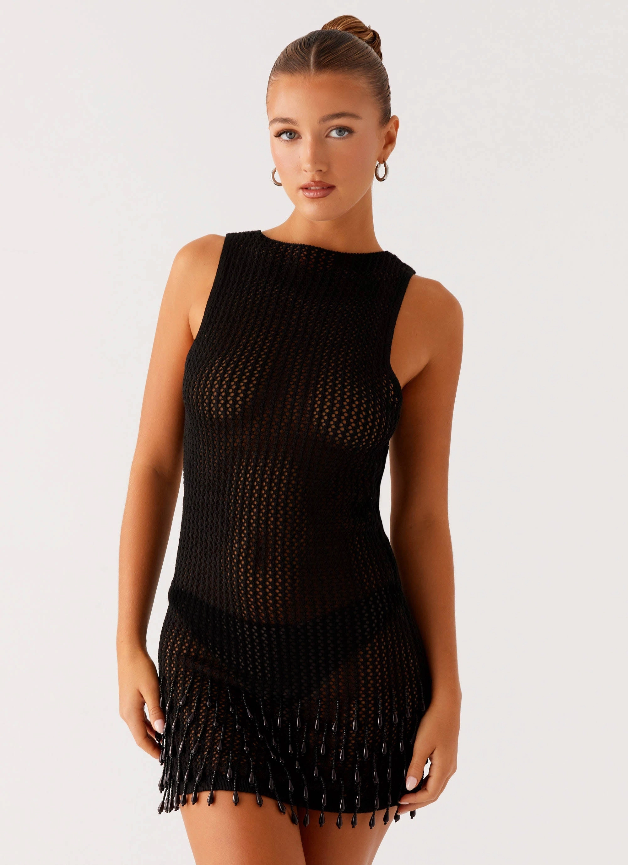 Formal Look Miracle Beaded Crochet Mini Dress - Black