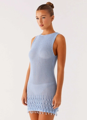 Miracle Beaded Crochet Mini Dress - Blue Lace Soft