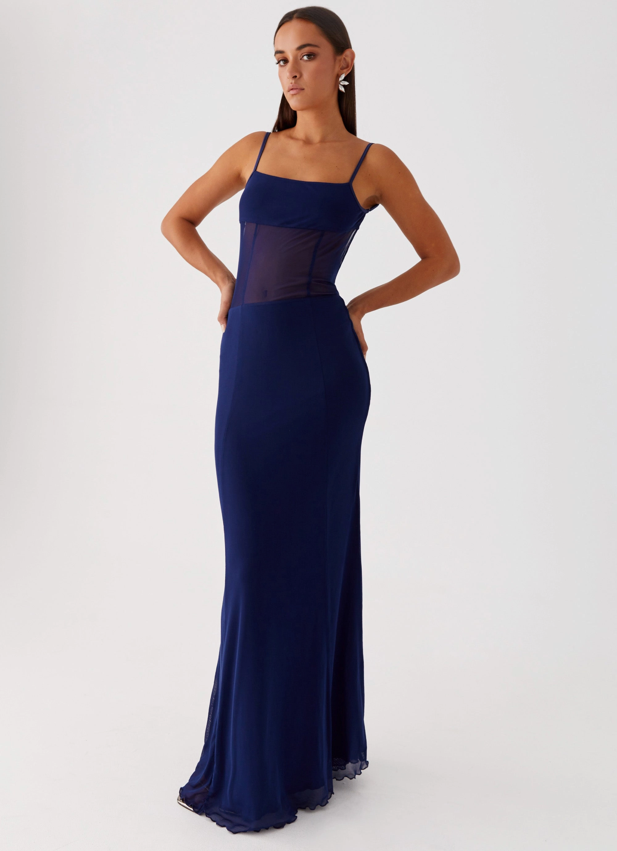 Warm Undertone Beaded-Sleeve Miranda Maxi Dress - Navy