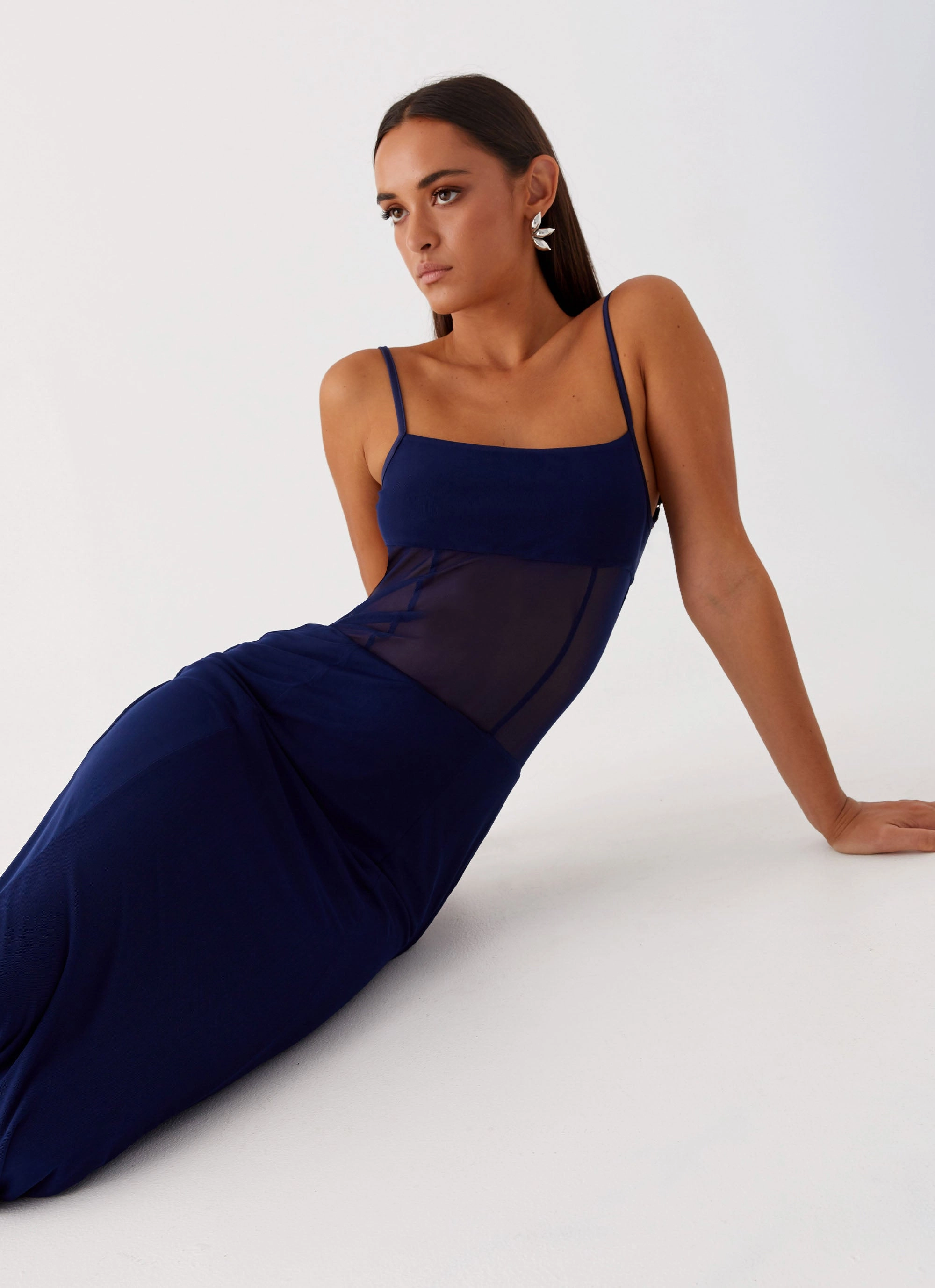 Miranda Maxi Dress - Navy Matte-Lining Lazy Pick