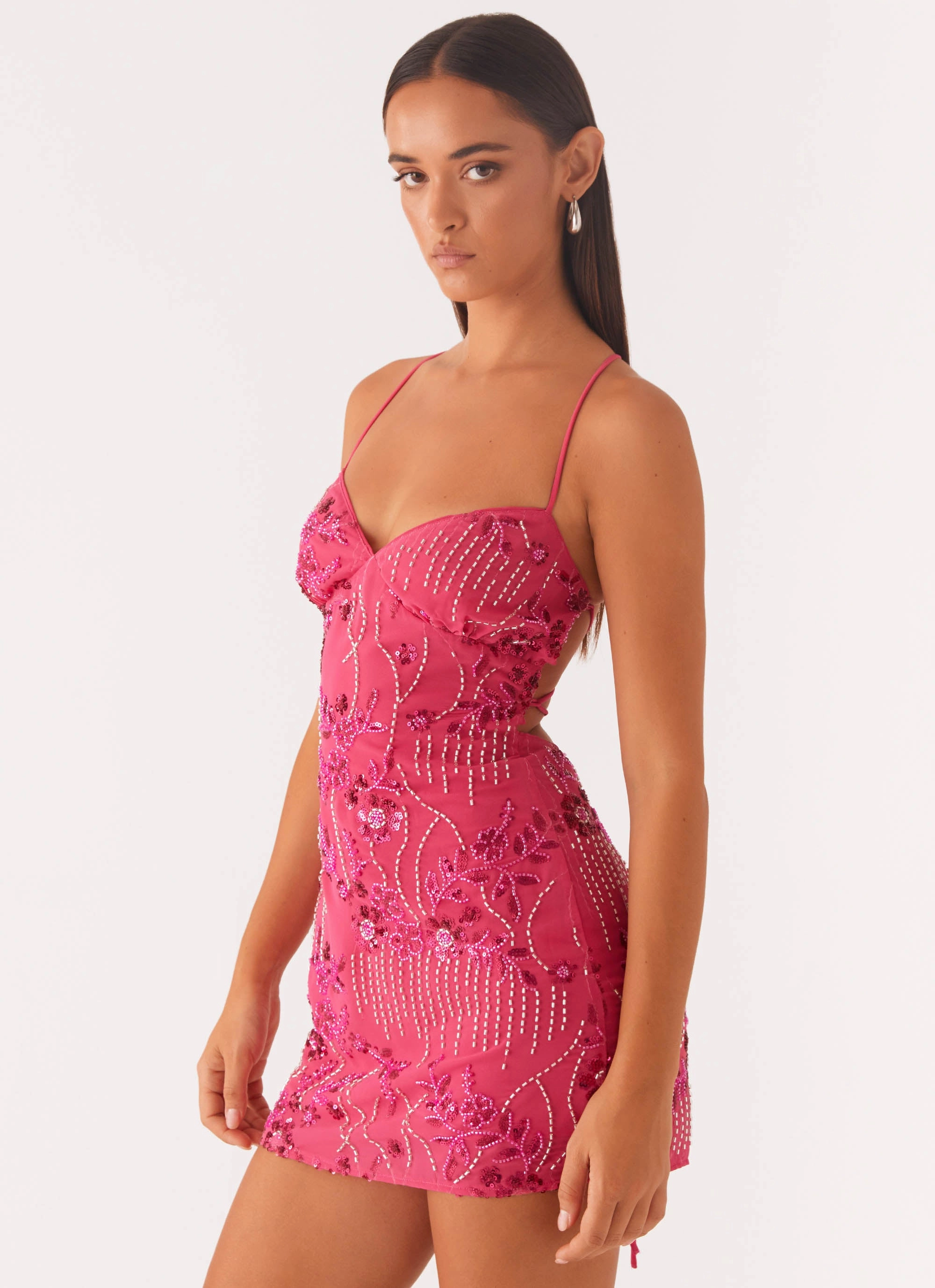 Art Inspired Vietta Sequin Cami Mini Dress - Fuchsia