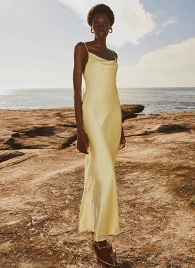Joanna Satin Maxi Dress - Lemon Sun-Protective