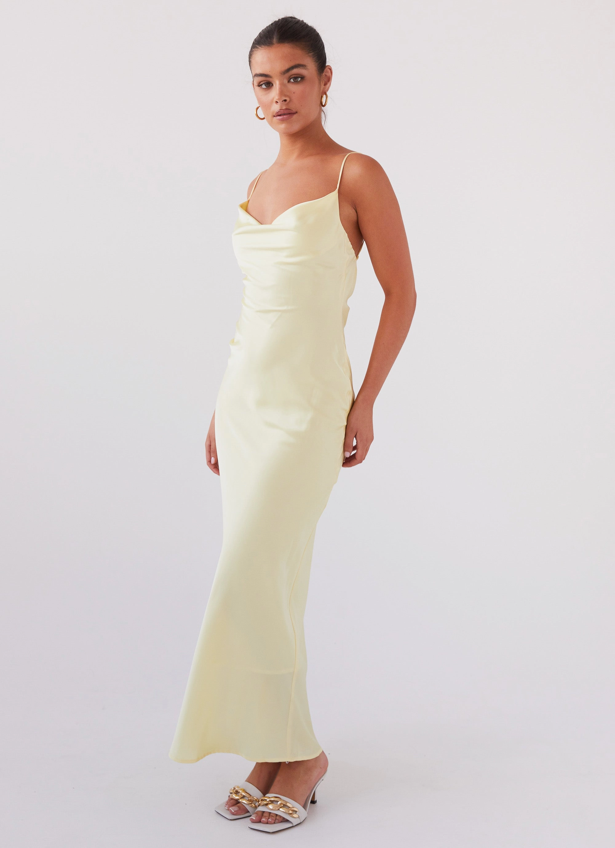 Coffee Break Joanna Satin Maxi Dress - Lemon