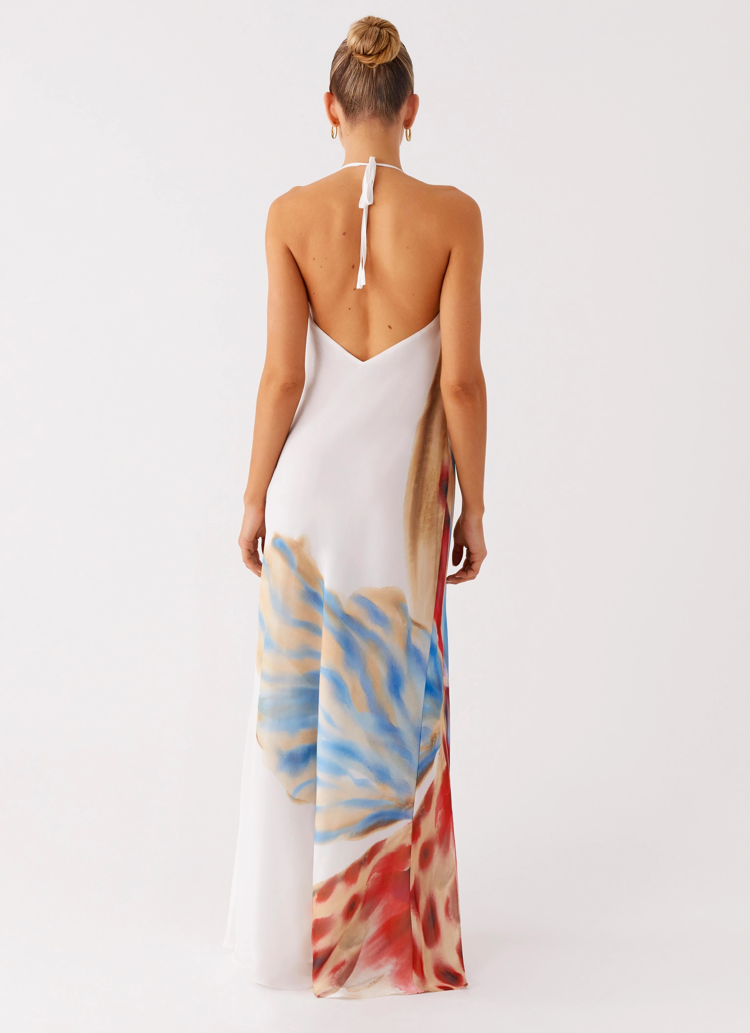 Wide Hemline Stars Align Cowl Maxi Dress - White Sea Bloom