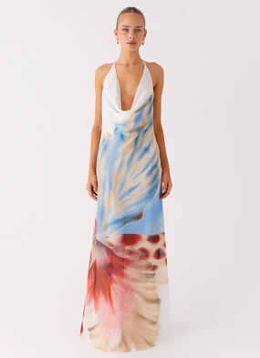 Stars Align Cowl Maxi Dress - White Sea Bloom Work Comfort