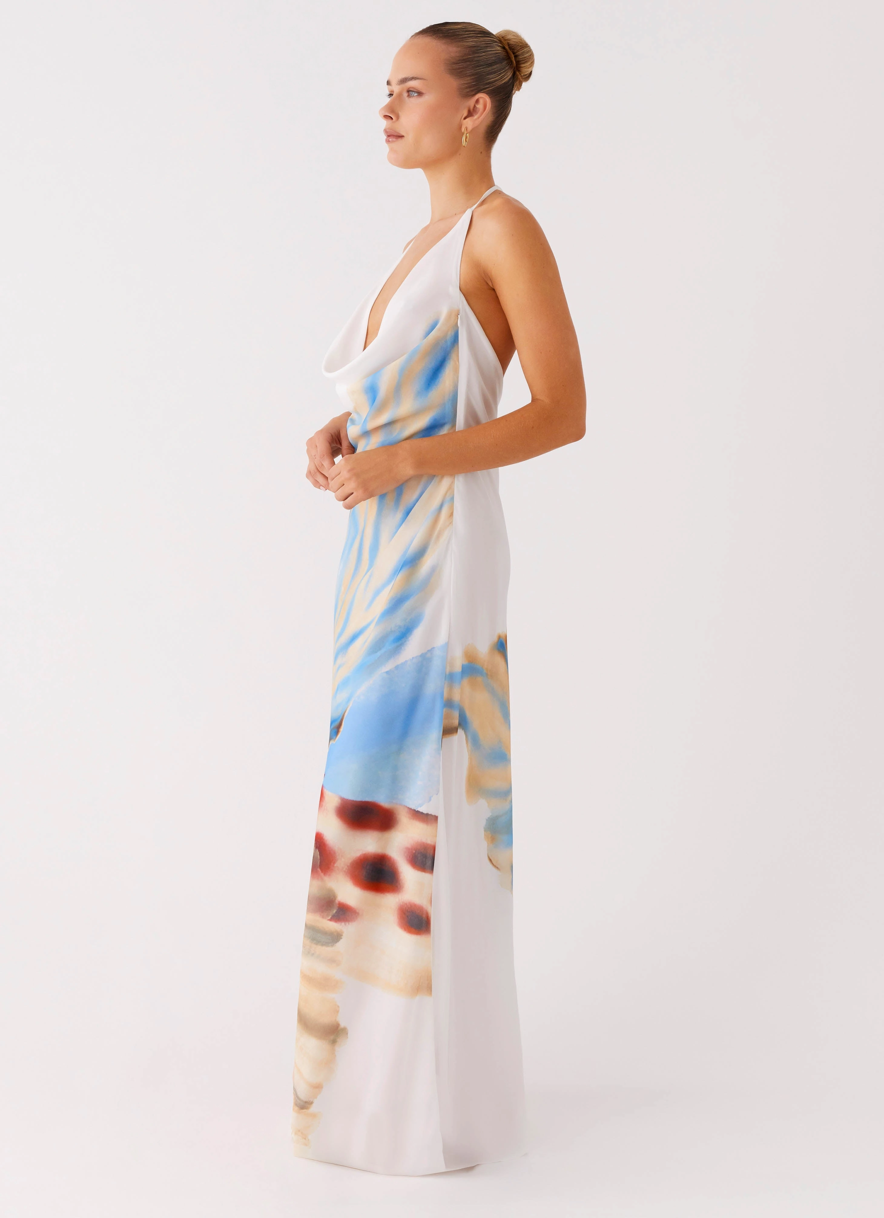 Stars Align Cowl Maxi Dress - White Sea Bloom Comfortable Layering Textured Layers