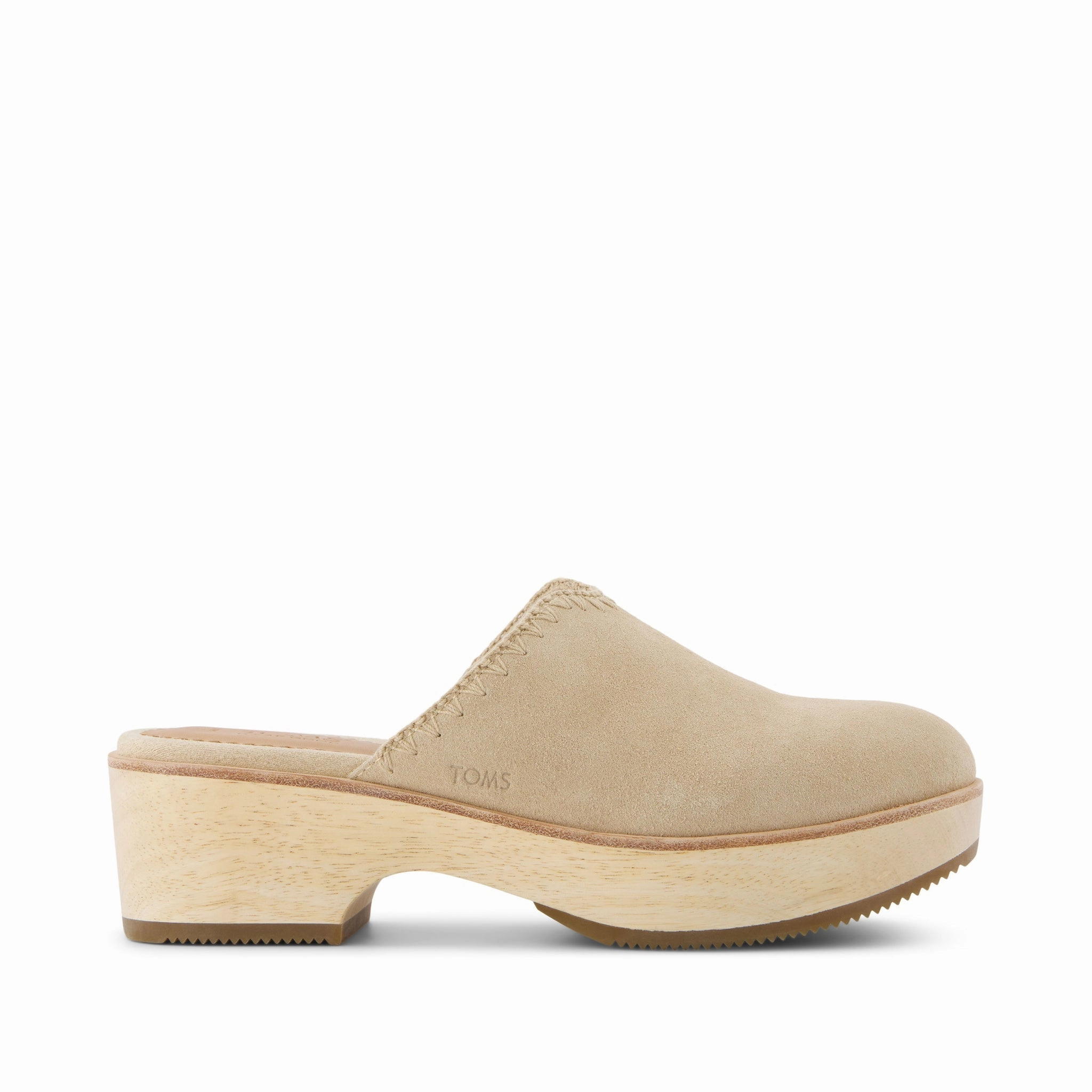 Comfort Cushioning Addison Natural Suede Deco Stitch Clog Heel