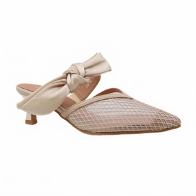 Relaxation Mode Quick Release Laces Women's Side Bow Mule In Beige