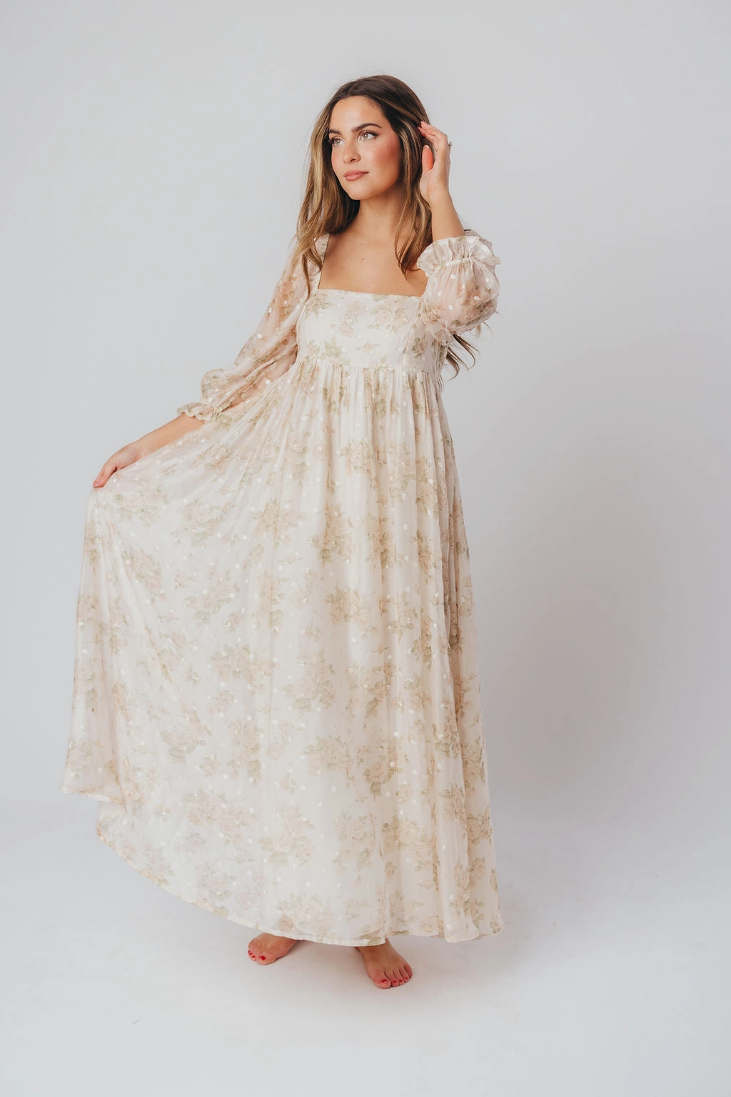 Mona Maxi Dress with Smocking in Cream Floral - Bump Friendly & Inclusive Sizing (S-3XL) Classic Mood