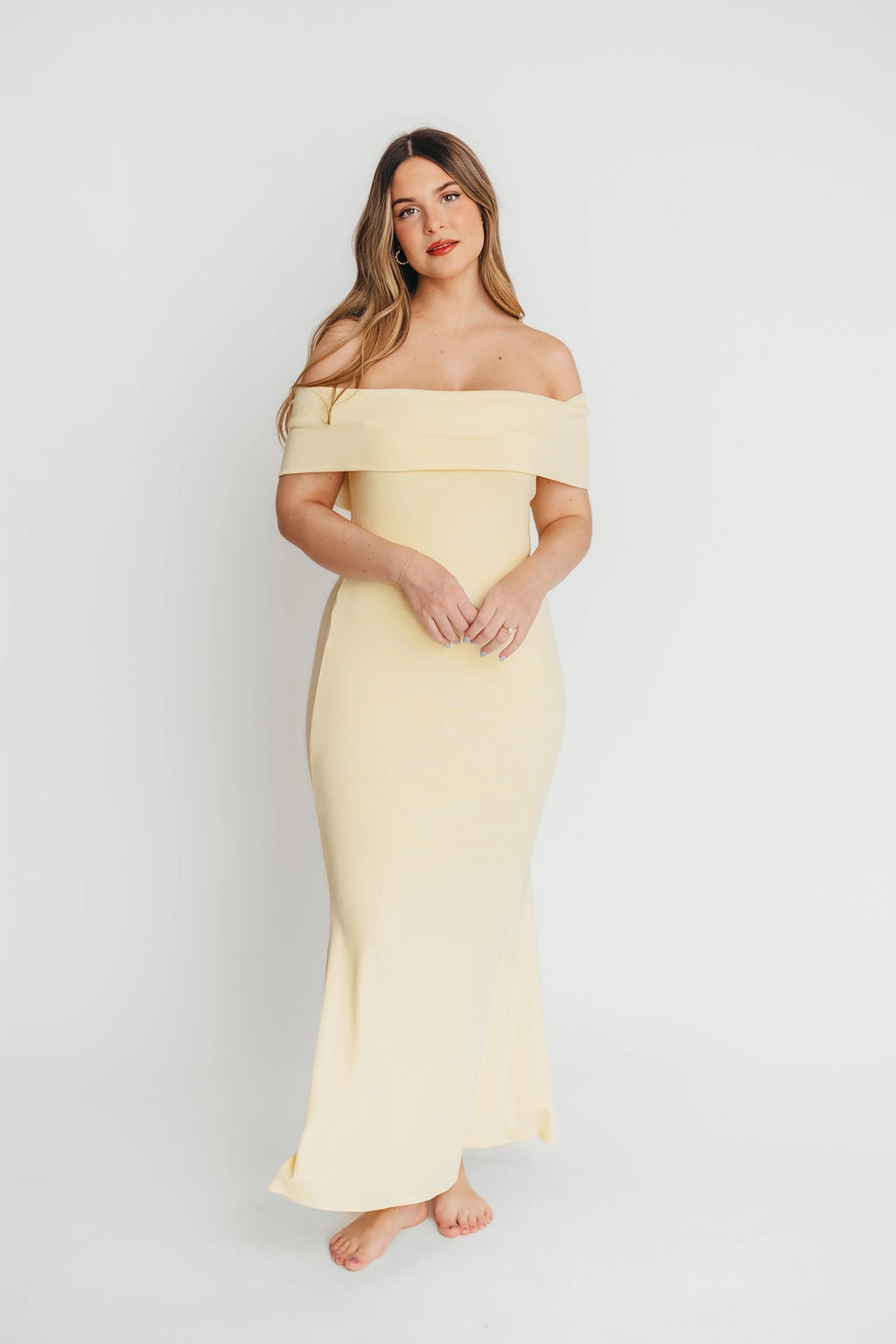 Abstract Pattern Open Design Monroe Dress in Butter Yellow - Bump Friendly