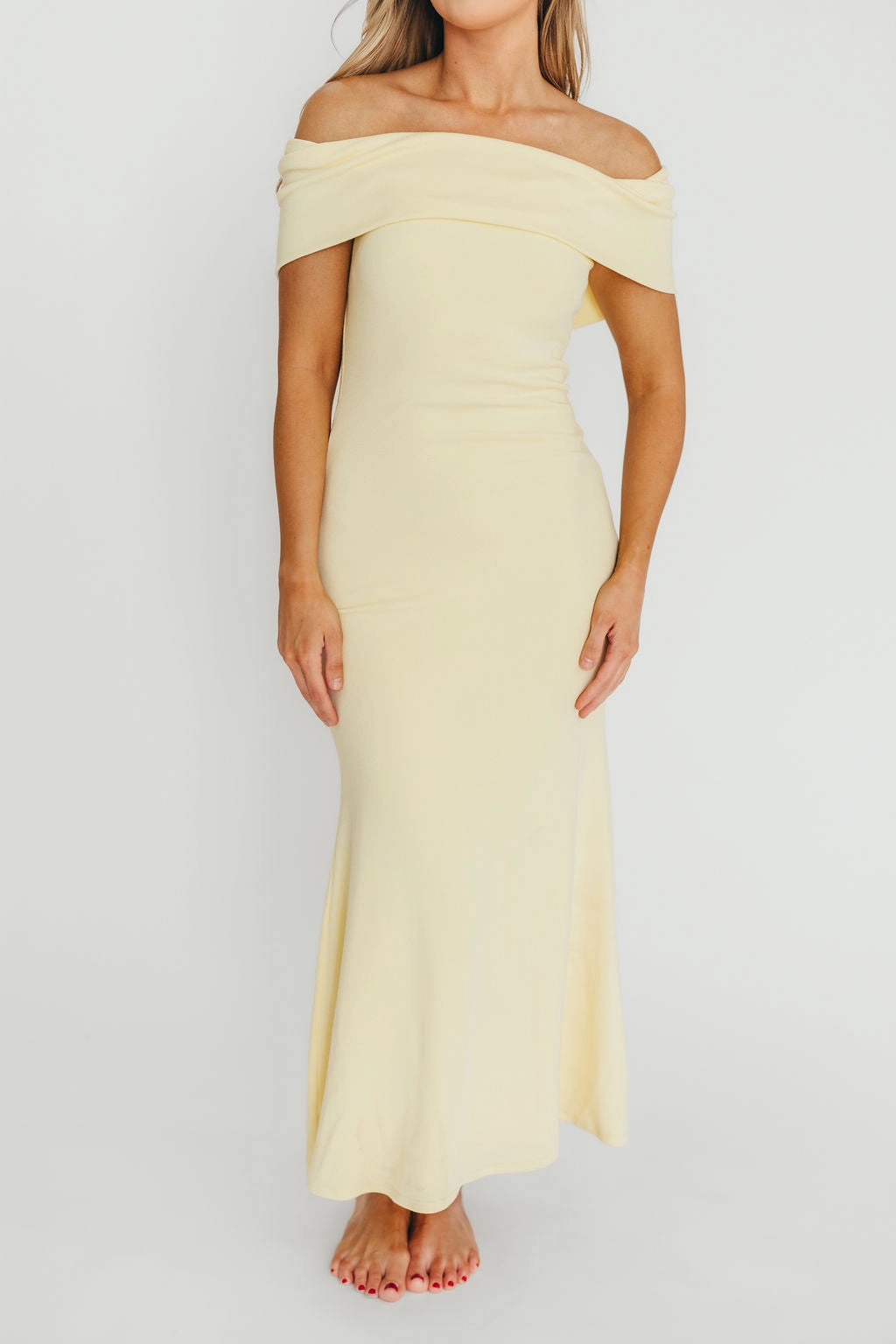 Soft Hue Trendy wrap gown Monroe Dress in Butter Yellow - Bump Friendly