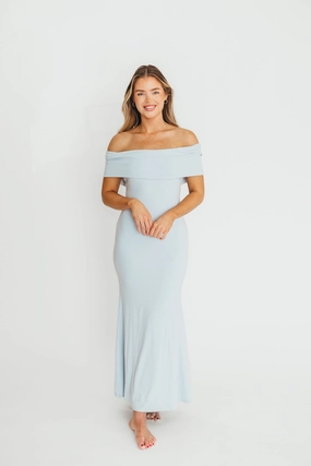 Monroe Maxi Dress in Blue - Bump Friendly Thermal-Lined Breathable Design