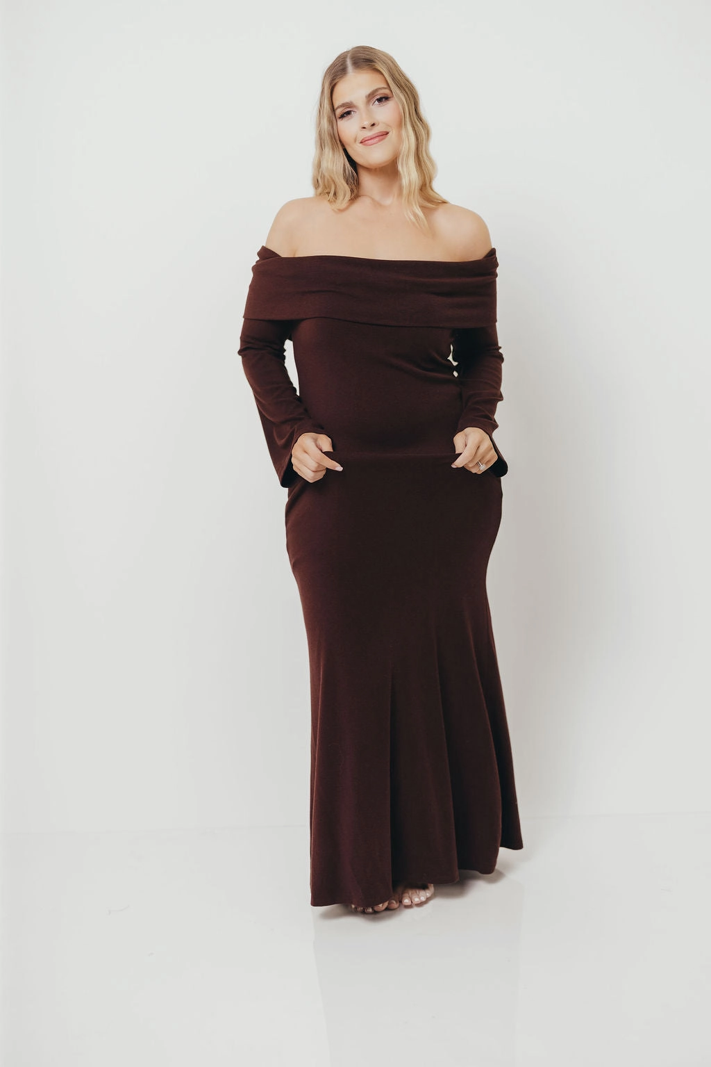 Monroe Maxi Dress with Long Sleeves in Chocolate Brown- Bump Friendly Ceremony Ready