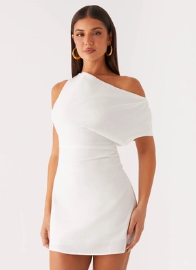 Refined Cut Maximalist-Trend Moonlight Oasis Asymmetrical Mini Dress - Off White