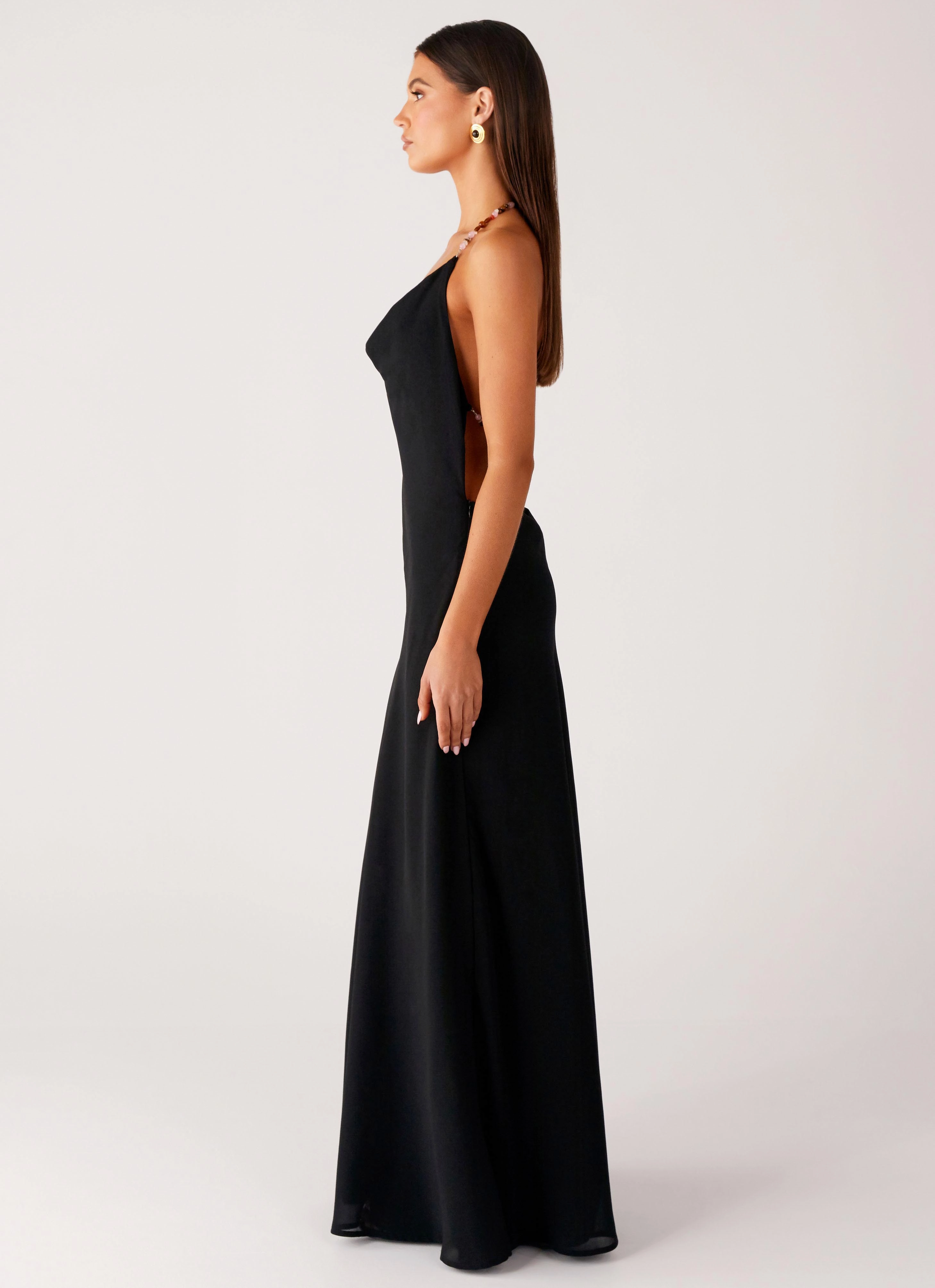 Cold-Shoulder Edgy vibes Morning Crush Cowl Maxi Dress - Black