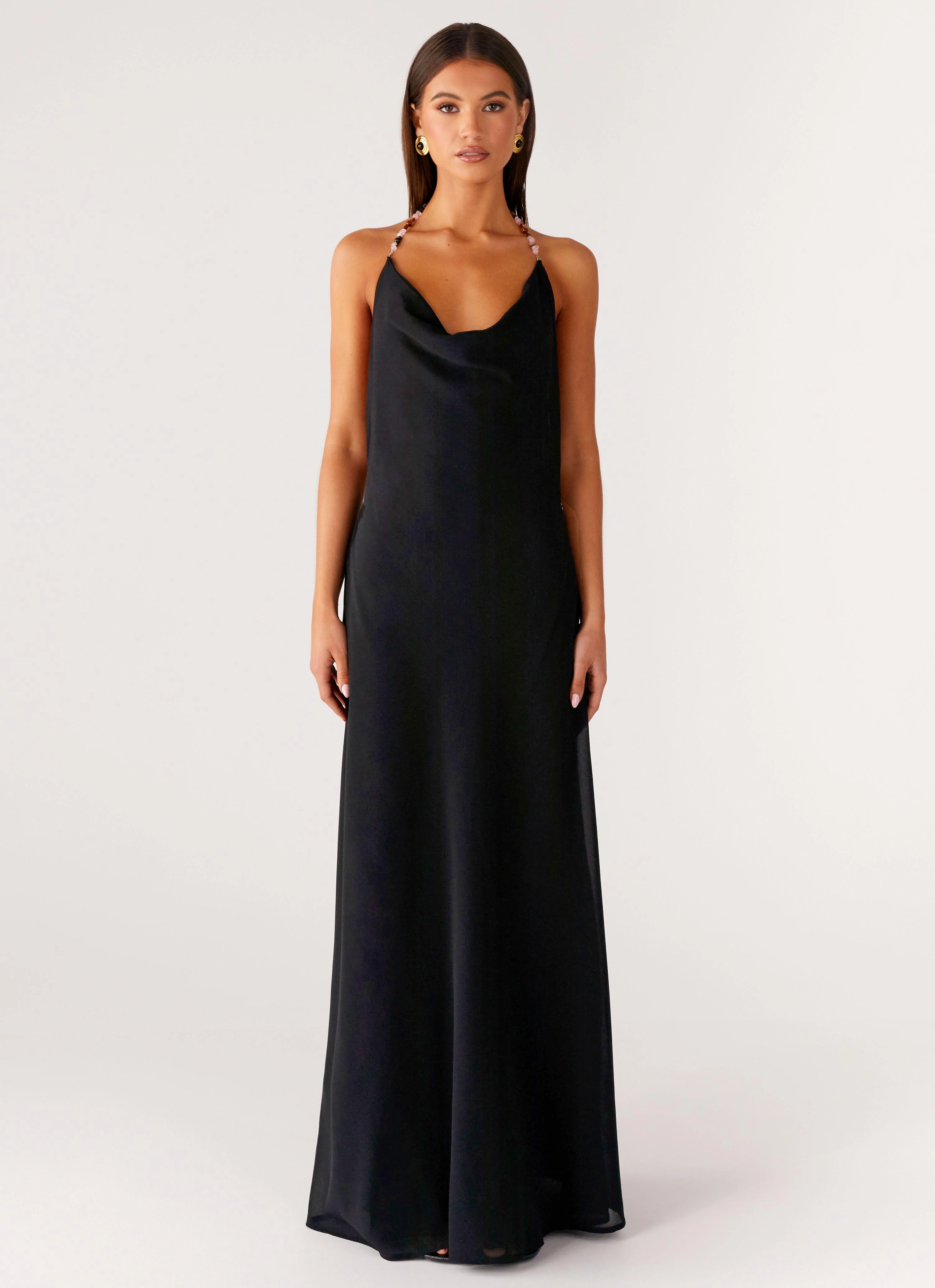 Quick Layer Subtle pattern Morning Crush Cowl Maxi Dress - Black