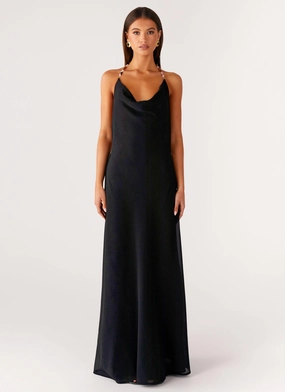 Quick Layer Subtle pattern Morning Crush Cowl Maxi Dress - Black