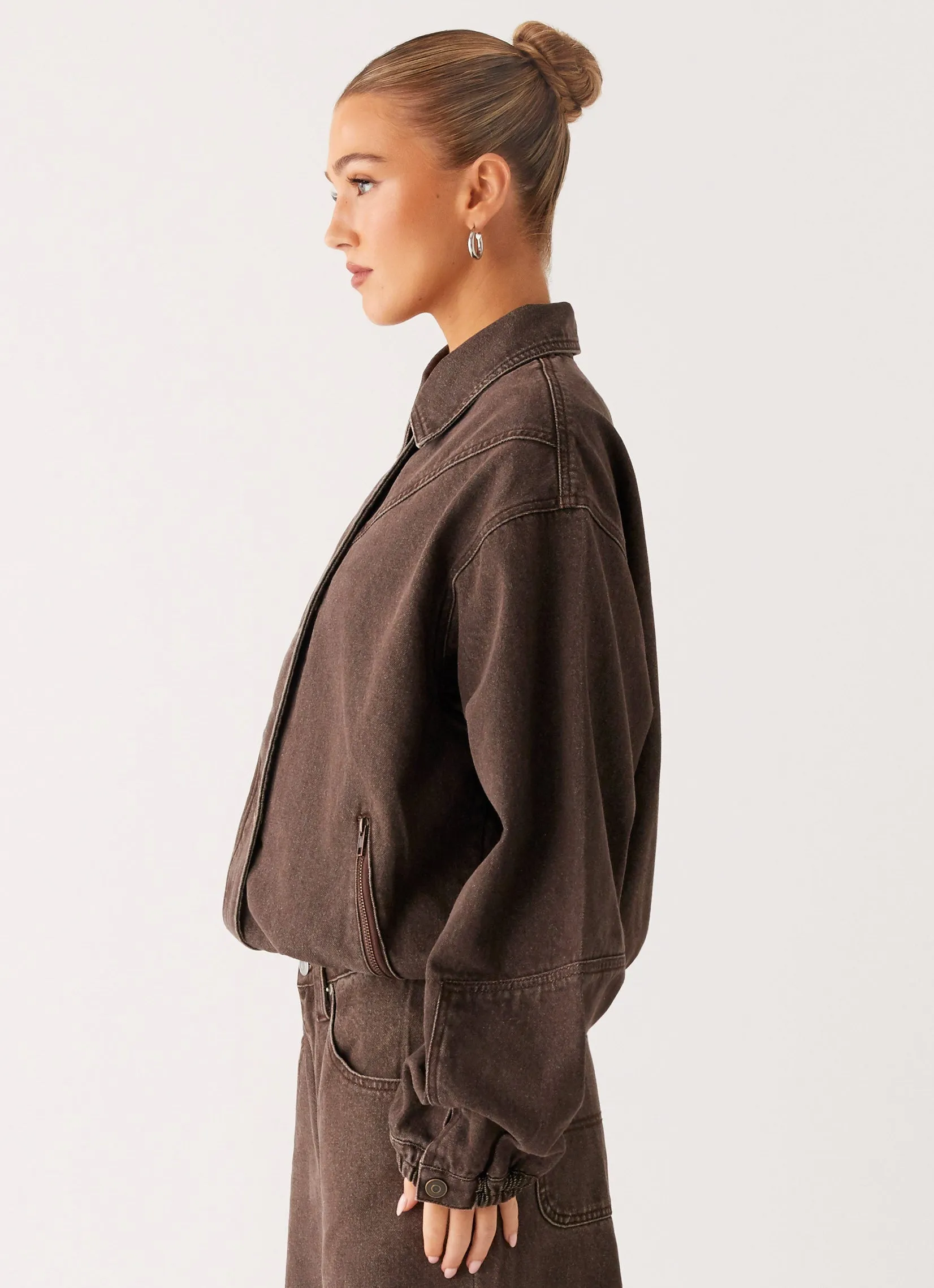 Midwest Washed Denim Bomber Jacket - Light Wash Chocolate Child