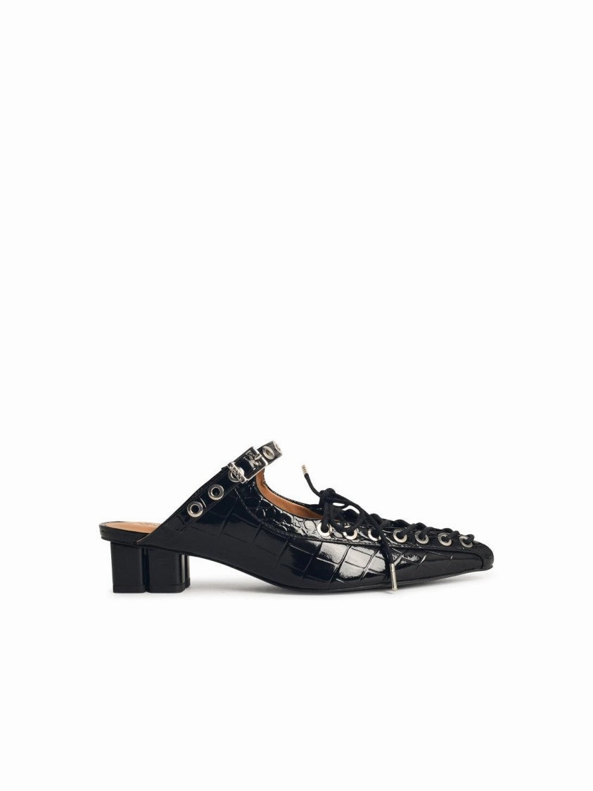 Mules With Laces In Black 'Oleatex' Comfortable Stride