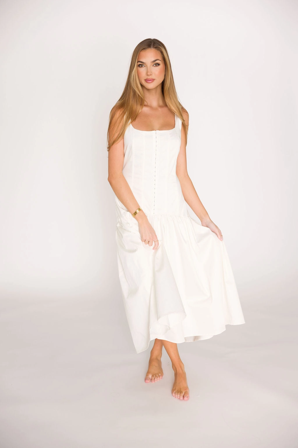 Modern Movement New York Violet Corset Style Drop Waist Midi Dress in Off-White *Final-Sale*