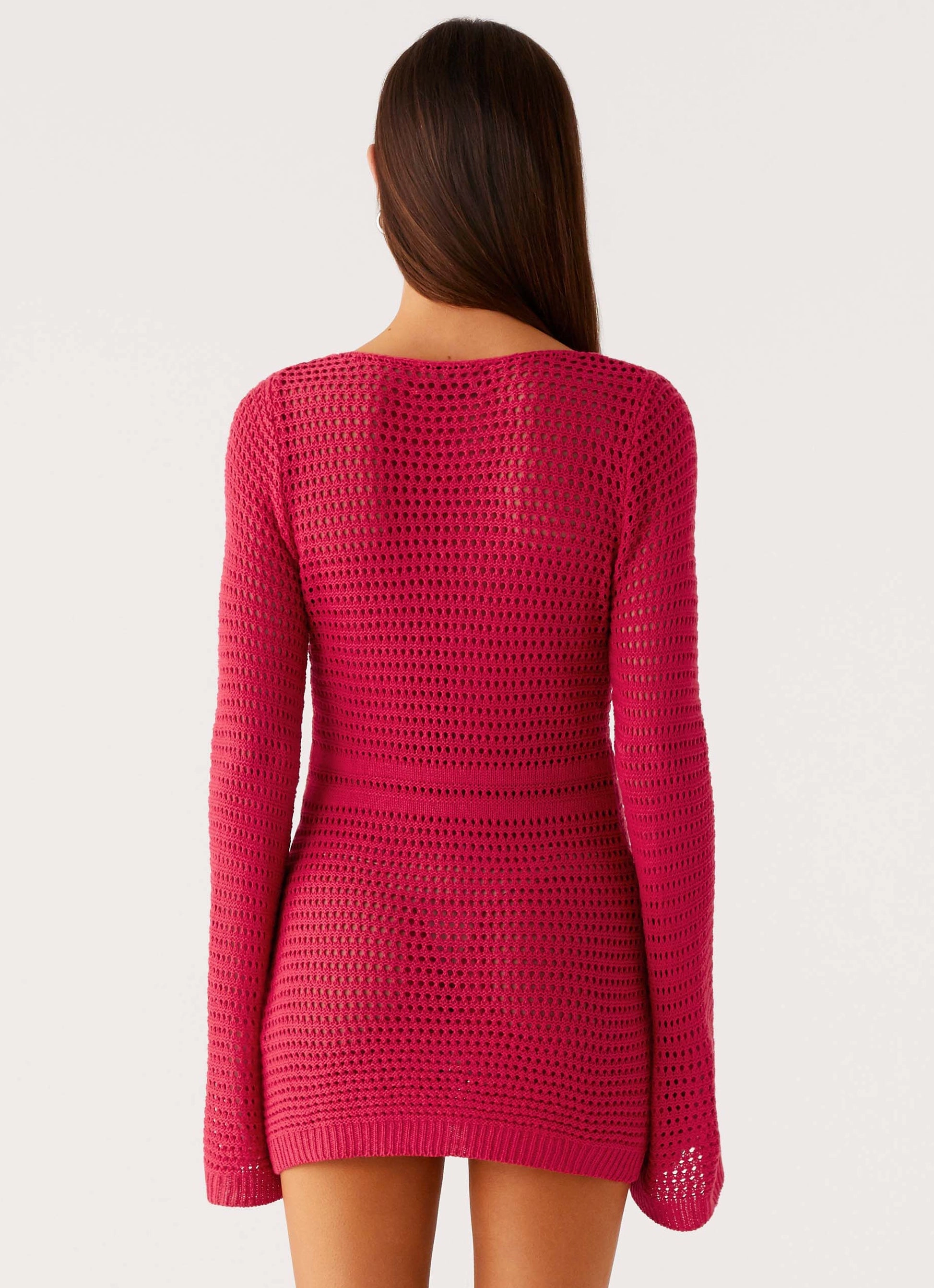 Casual-Look Comfortable and Flattering Sunriser Crochet Mini Dress - Pink