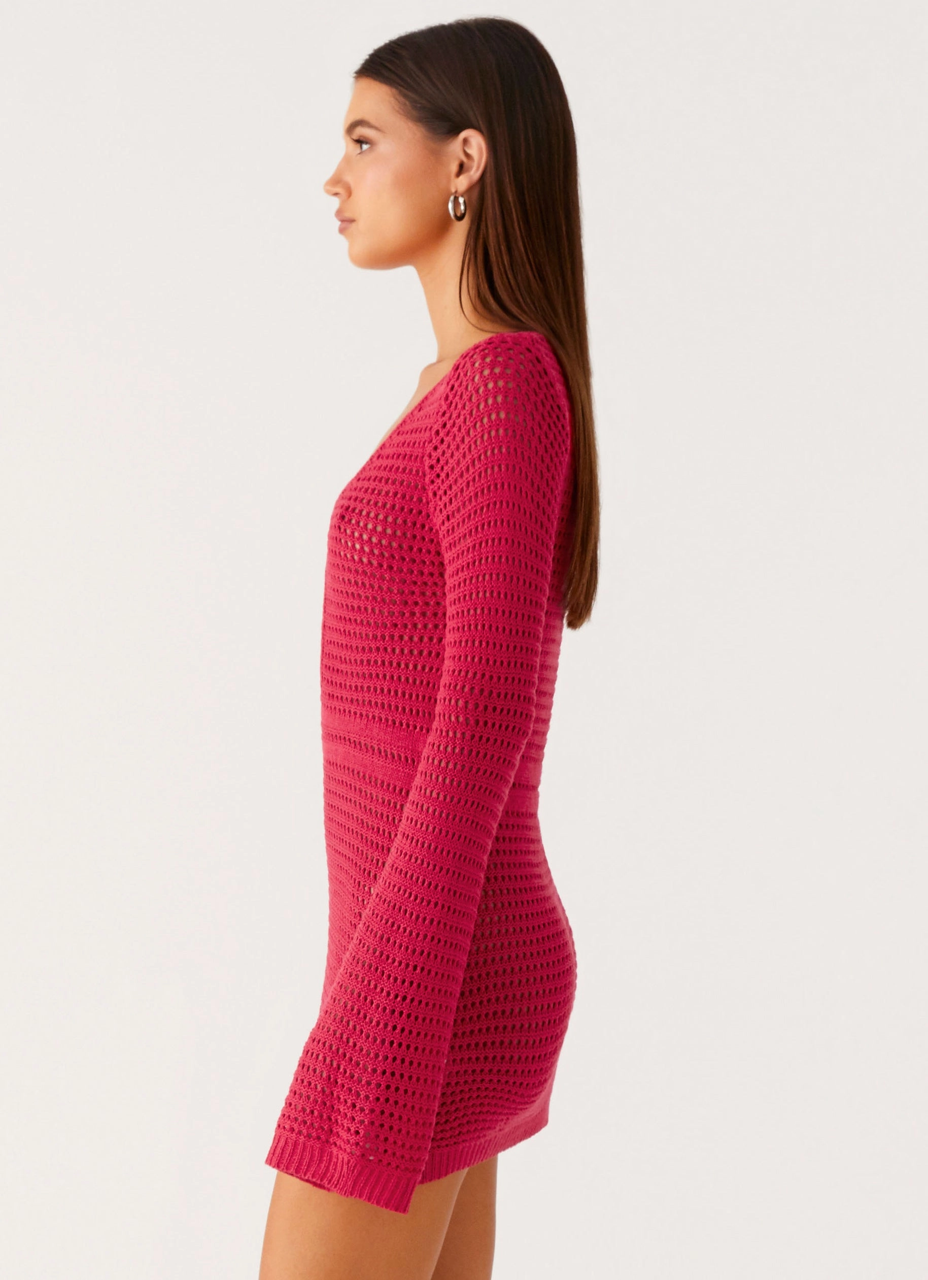 Sunriser Crochet Mini Dress - Pink Bold Pattern Flowing Fit