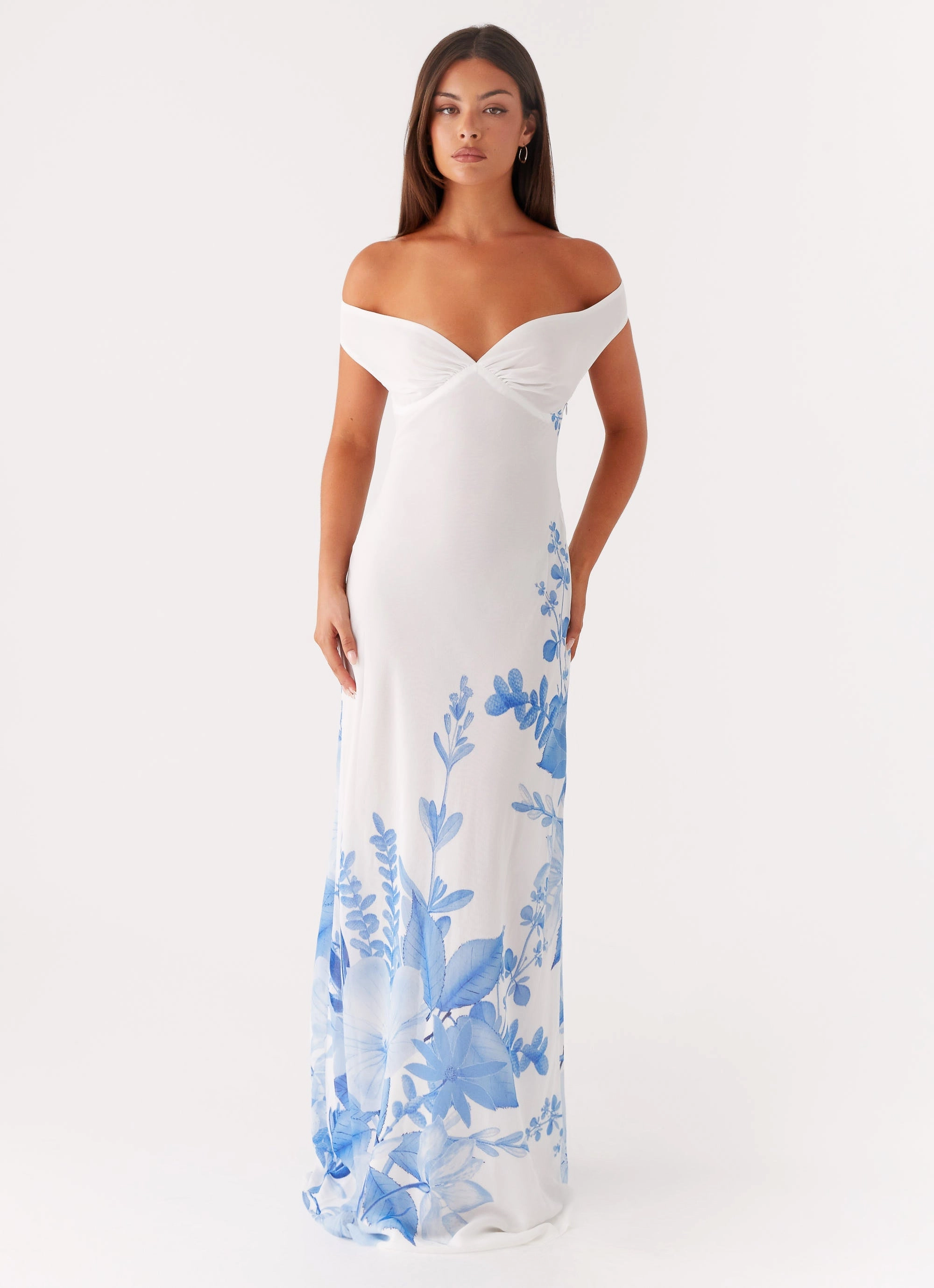 Krissa Maxi Dress - Blue Floral Matte Fabric Minimalist Fit