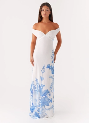 Krissa Maxi Dress - Blue Floral Matte Fabric Minimalist Fit