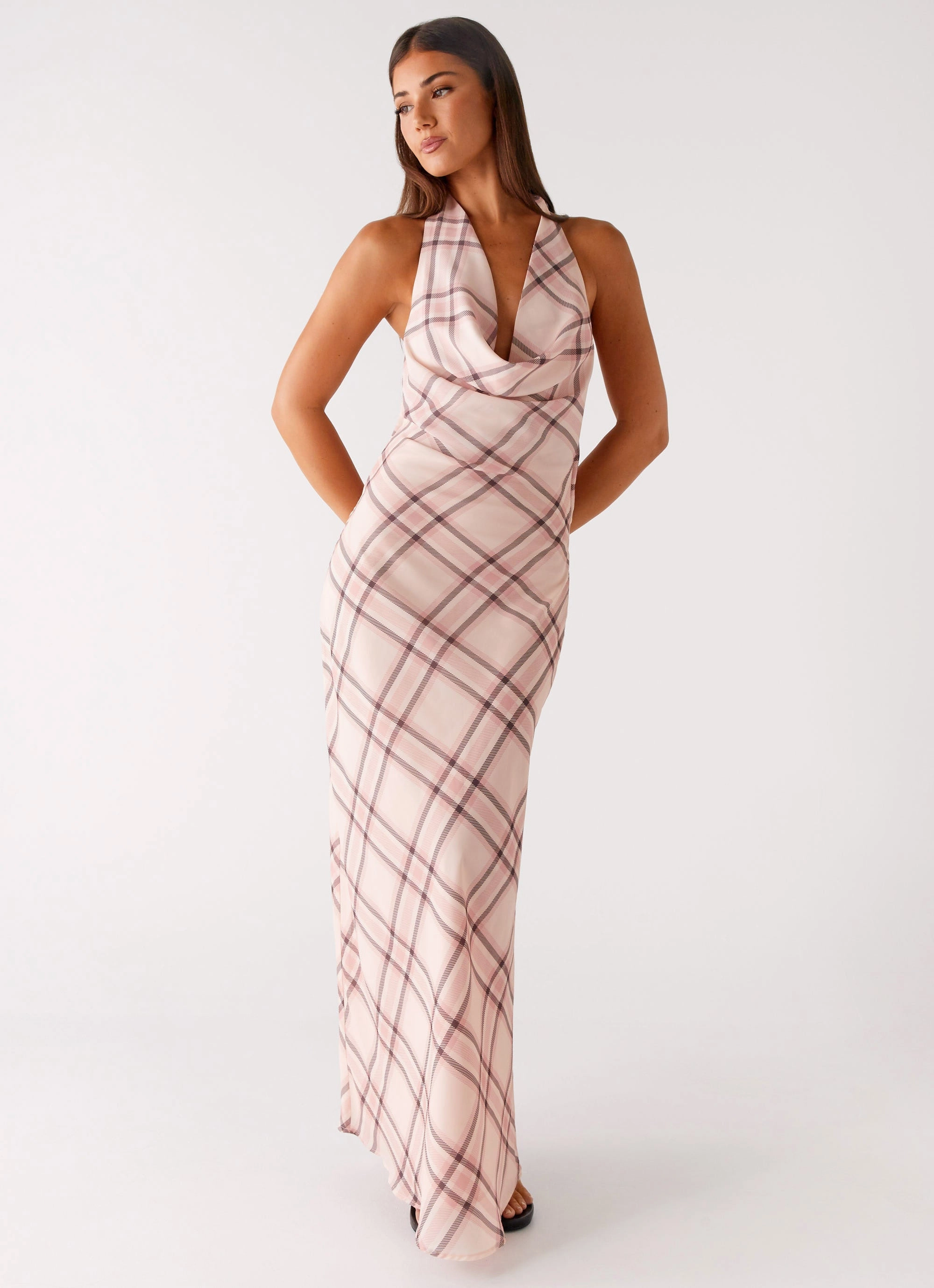 Flowy Layers Muse Maxi Dress - Pink Check