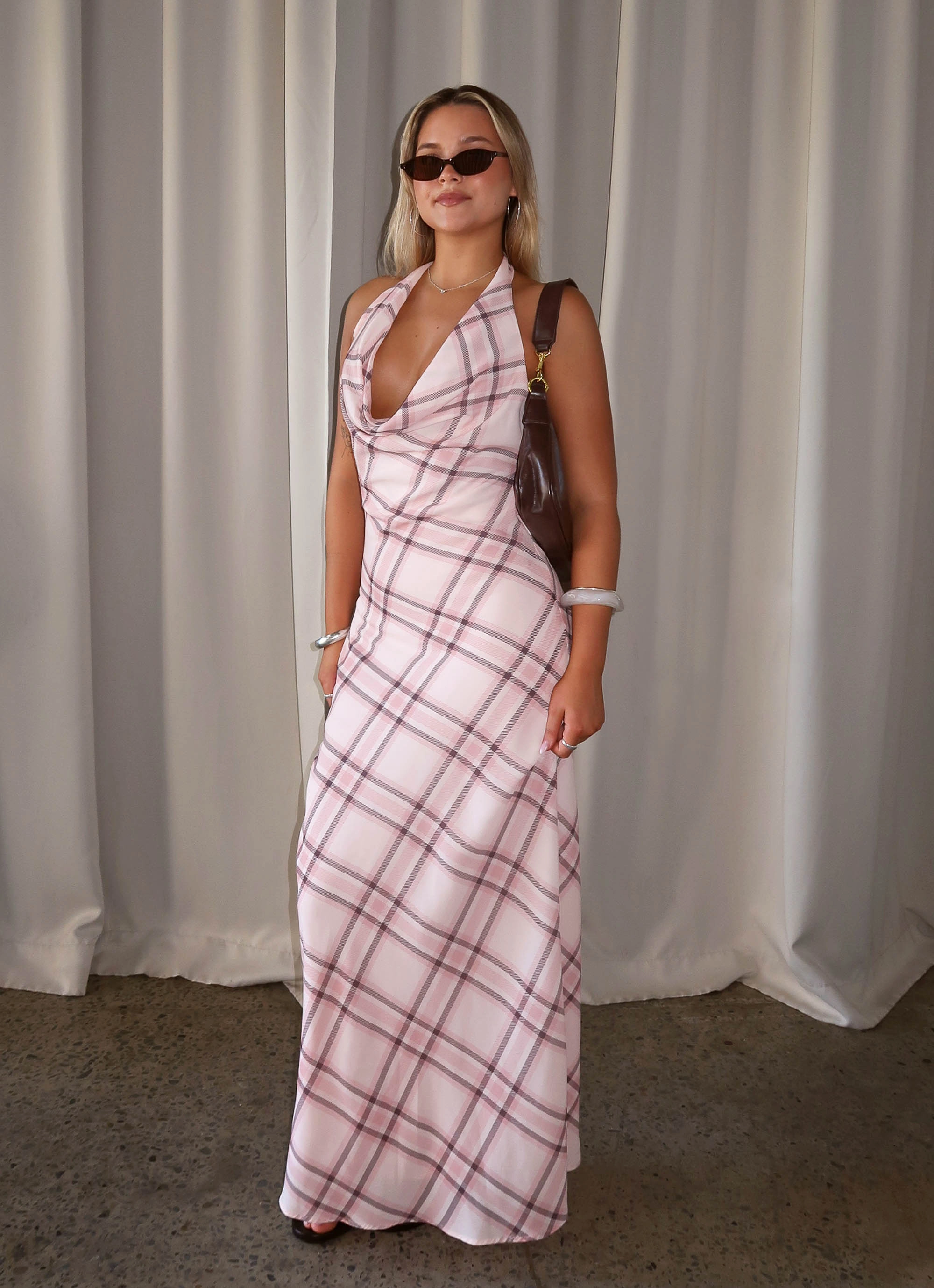 Muse Maxi Dress - Pink Check Bold Pattern